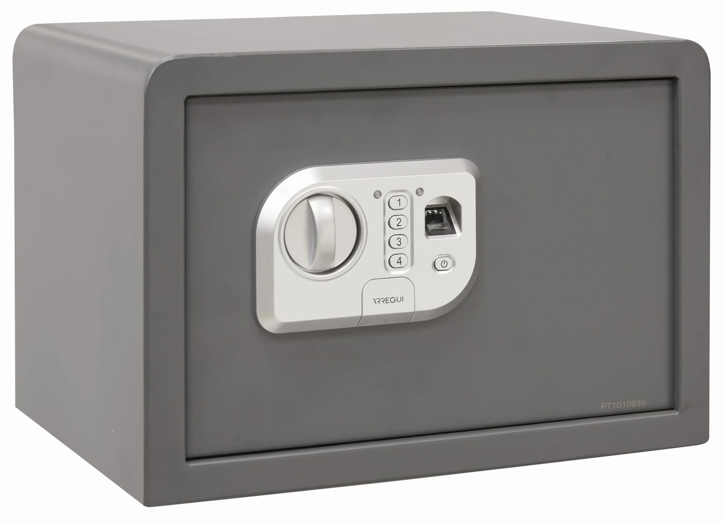 ARREGUI Print 140540 Caja fuerte de acero con apertura electronica mediante huella dactilar o con codigo|Caja de seguridad con lector biometrico para casa y hogar|Llave de Emergencia|27 x 38,5 x 30 cm