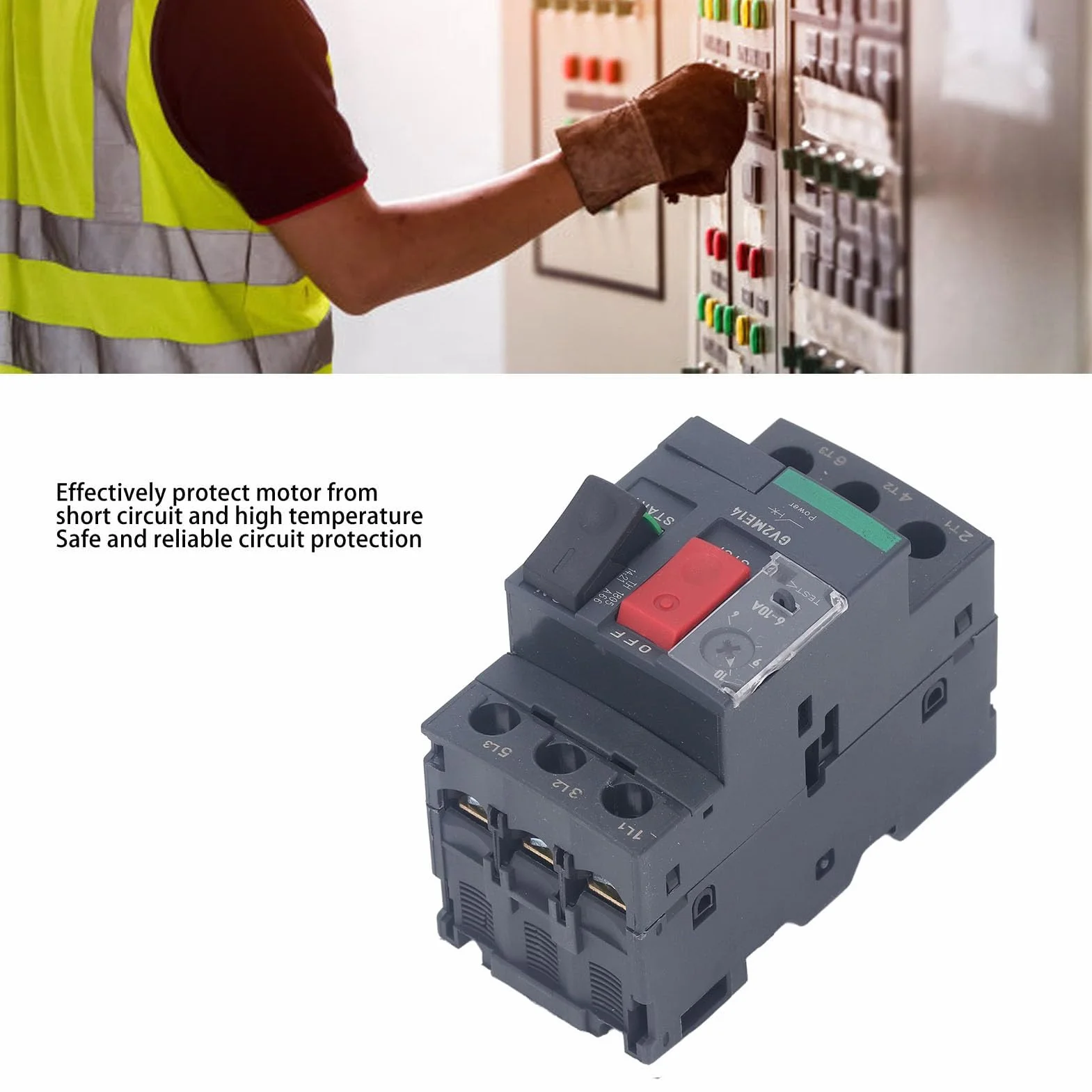 Disyuntor de Protección del Motor AC690V Térmico Magnético Manual con Control de Botón para Varios Motores Montaje en Rail 35mm (GV2-ME14 6-10A)