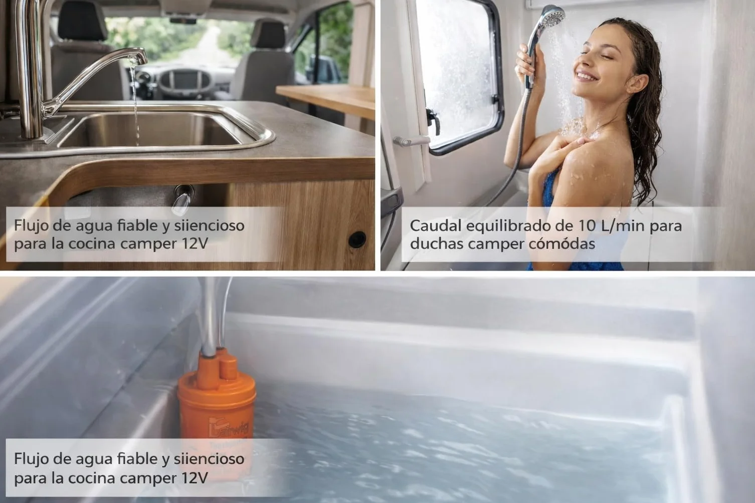 Bomba Sumergible BARWIG 12V 10L/min para Camper y Caravana | Bomba de Agua Silenciosa para Fregadero, Ducha y Depósito | Bajo Consumo | Fabricada en Alemania