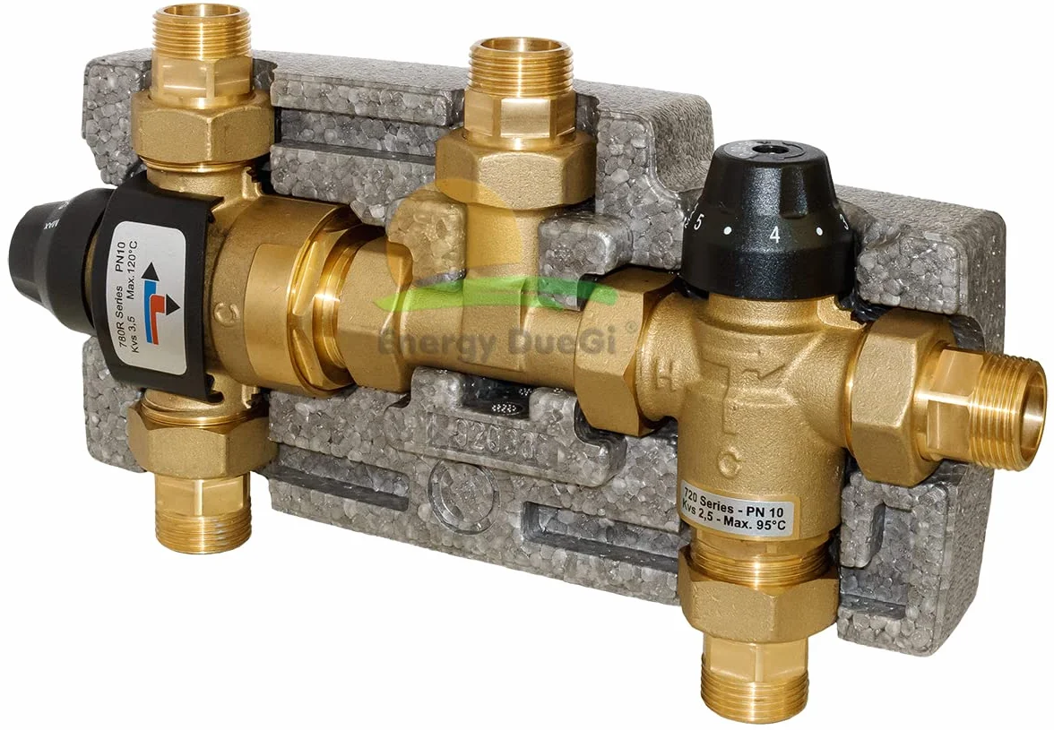 Kit termostático de conexión solar-caldera con temperatura de desviación ajustable 3/4" M