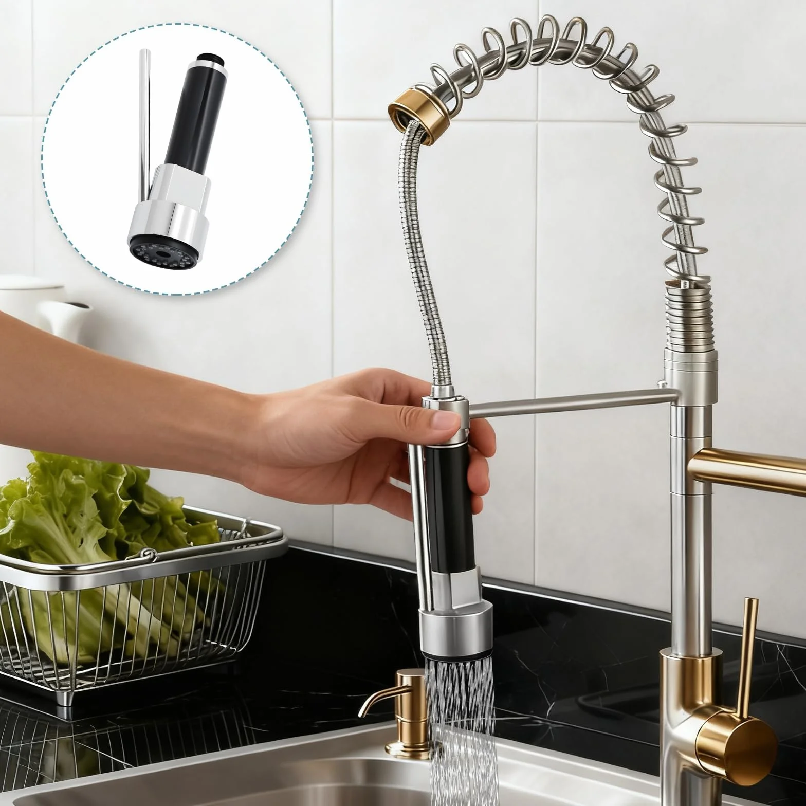 Grifo Cocina Cabezal de Rociador Alcachofa de Ducha Recambio ABS Boquilla para Cocina y Baño