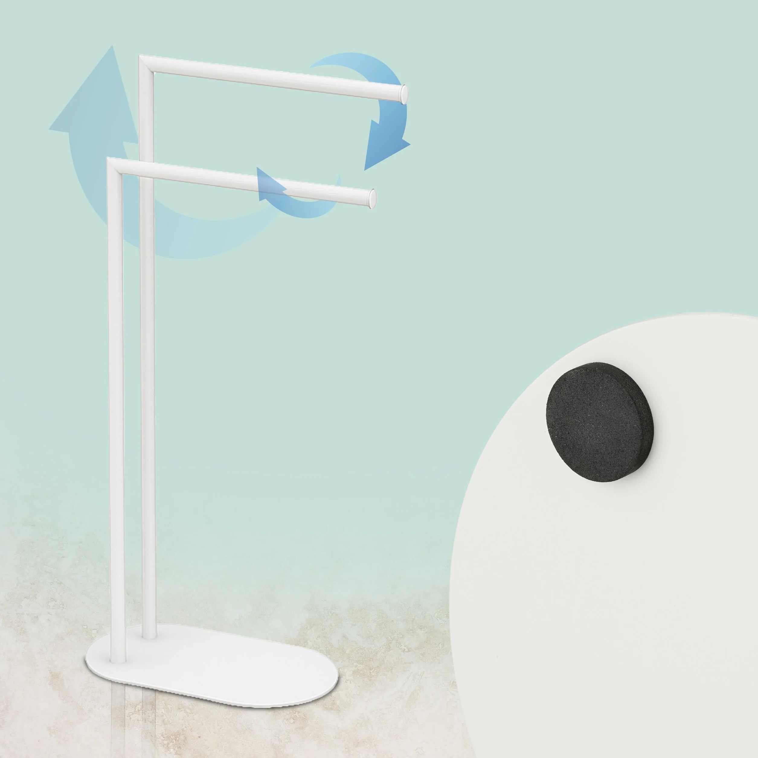 Toallero Relaxdays de pie, Metal, 2 Barras Ajustables, 78,5 x 38,5 x 17 cm, Blanco