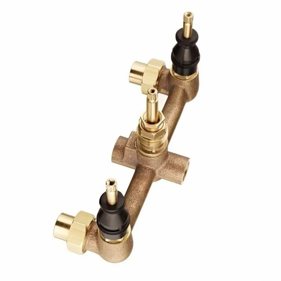 Válvula de instalación de 3 agujeros para sistemas de bañera y ducha multimanija, con tuercas de unión y entradas de unión para una configuración segura de fontanería de baño