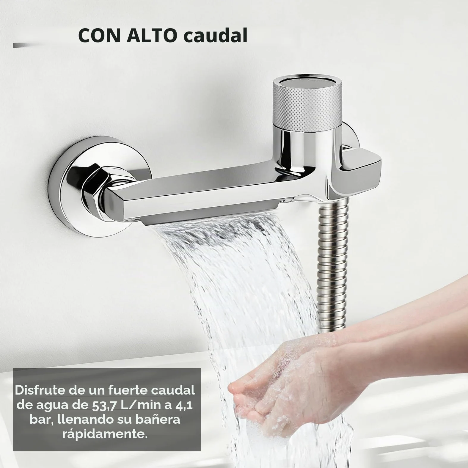 Grifo de bañera con termostato con 2 salidas, grifo de ducha con botón de seguridad, grifo mezclador para bañera y ducha, montaje en pared, cromado