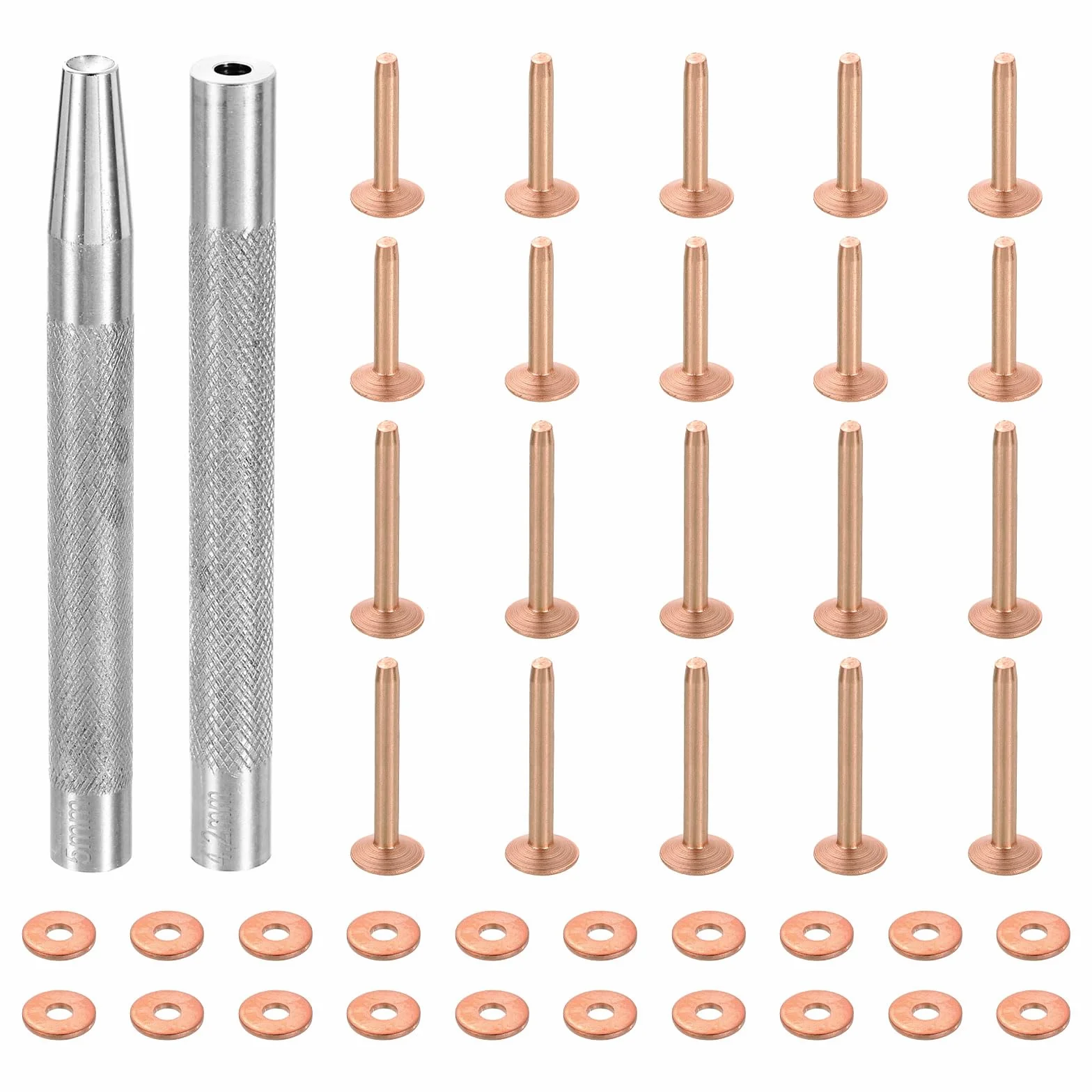 QUARKZMAN 20 Juegos De Remaches Y Arandelas De Cobre, 10x3.3x14mm Y 10x3.3x19mm Remaches De Cobre Sólidos Para Cuero Con Herramienta De Perforación Para Suministros De Artesanía DIY, Cobrizo