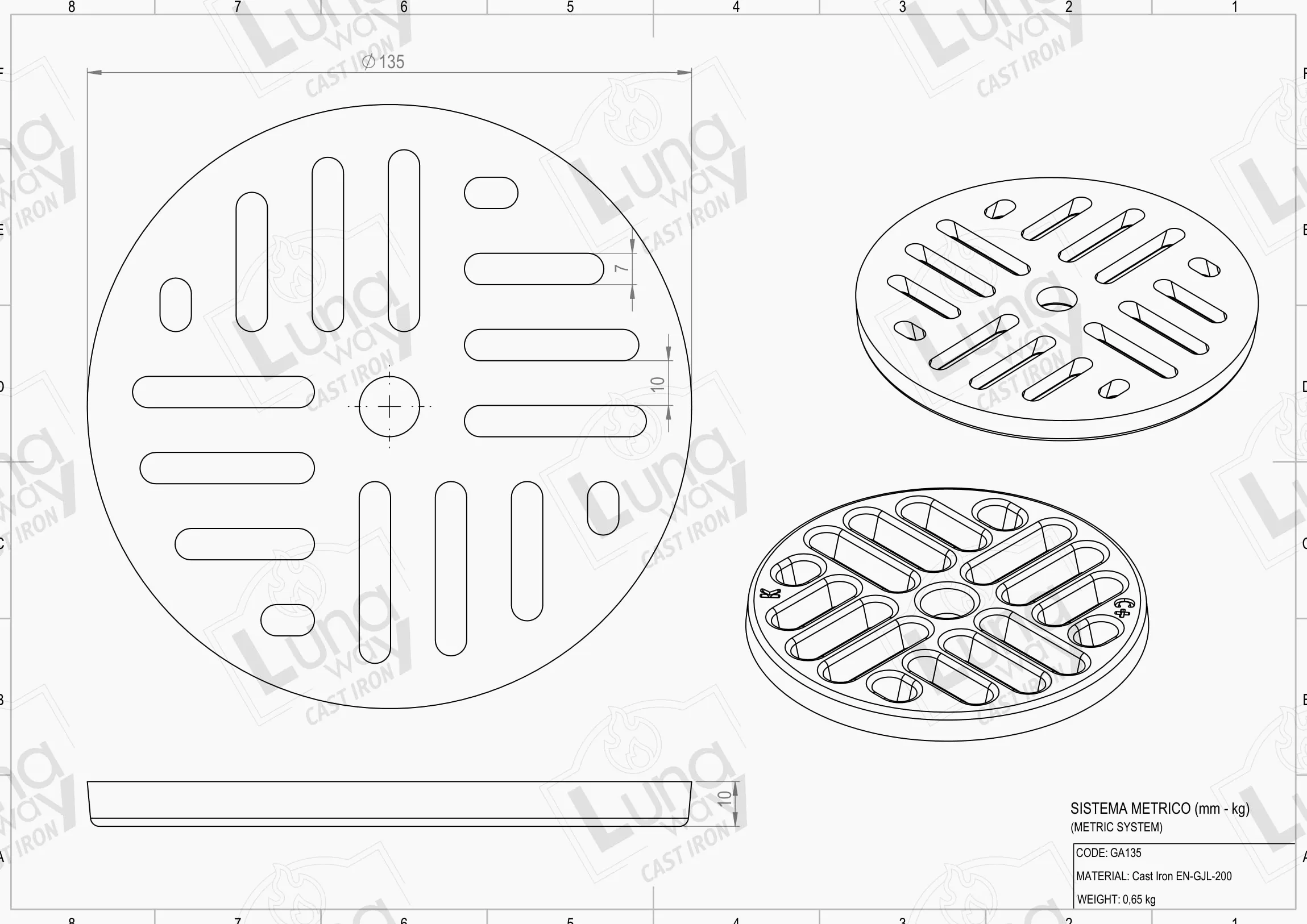 Rejilla de ceniza de hierro fundido circular | Reemplazo universal para estufas de madera, chimeneas y hornos | Grosor 1 cm, Ventilación optimizada | Diámetro 13,5 cm