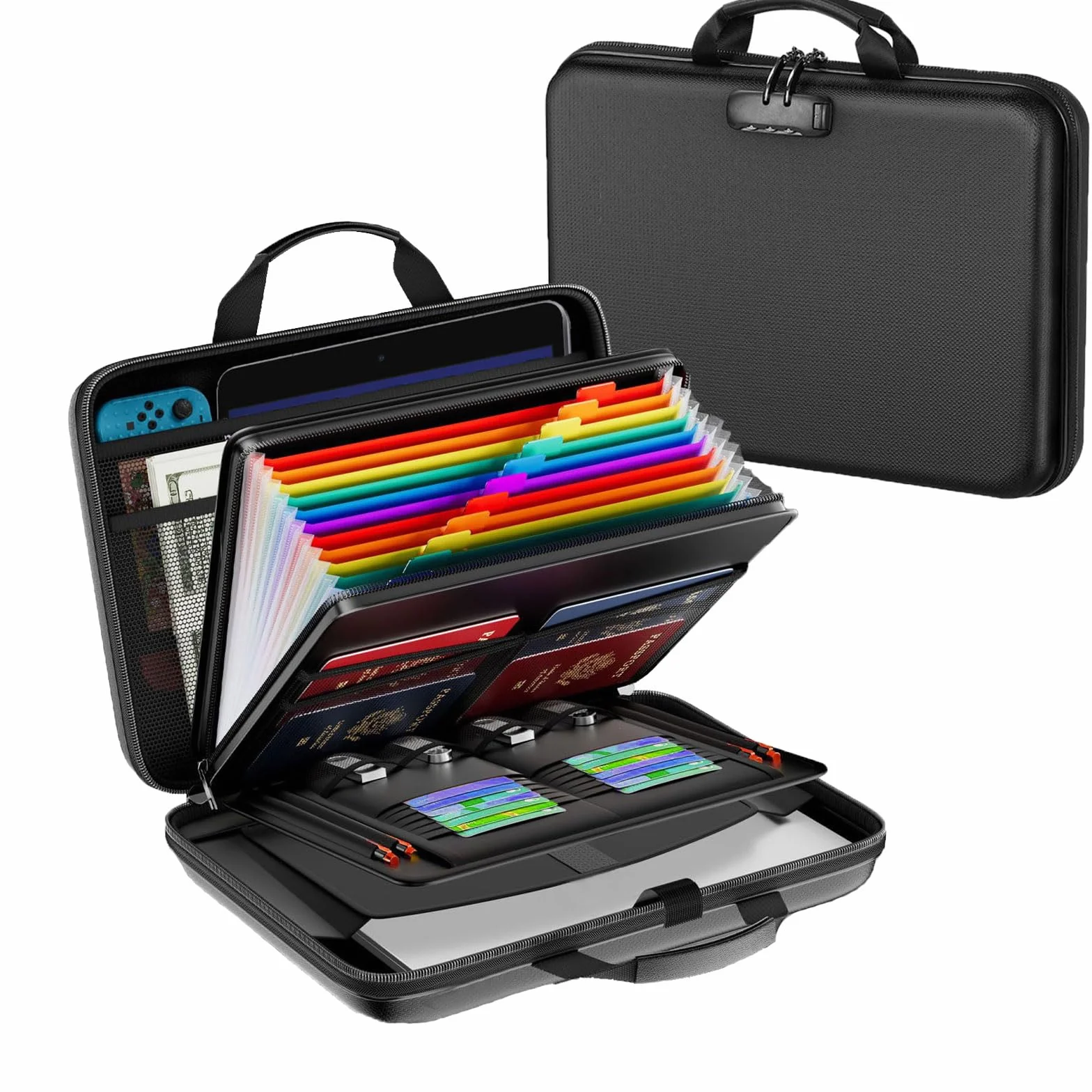 Caja Fuerte Ignífuga, Bolsa de documentos ignífuga con cerradura, 13 compartimentos, múltiples bolsillos, impermeable, Bolsa Organizador para documentos, caja para guardar documentos y certificados