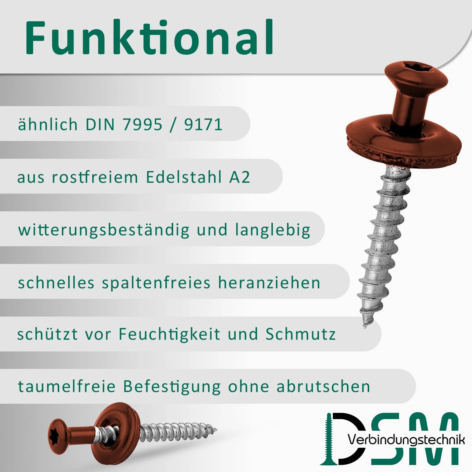 DSM Tornillos de fontanería rojo óxido 4,5 x 45 mm, acero inoxidable A2, lacado RAL 3009, con arandela de sellado EPDM (15 mm), accionamiento TX, similar a DIN 7995/DIN 9171, 100 unidades