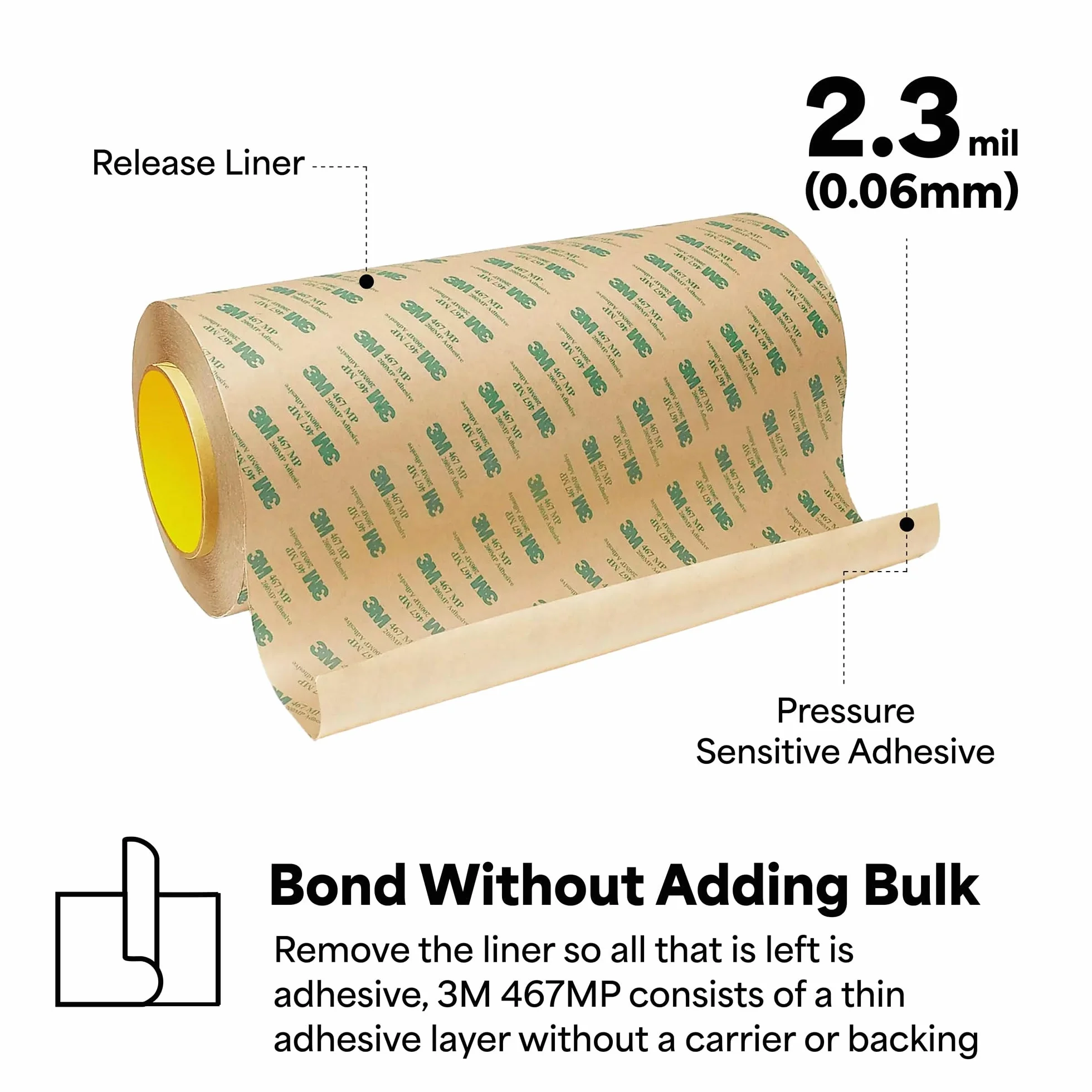 3M 12X12-12-467MP Adhesive Transfer Tape 467MP, 12" Wide, 0.33 yd. Length, Clear (Pack of 12)