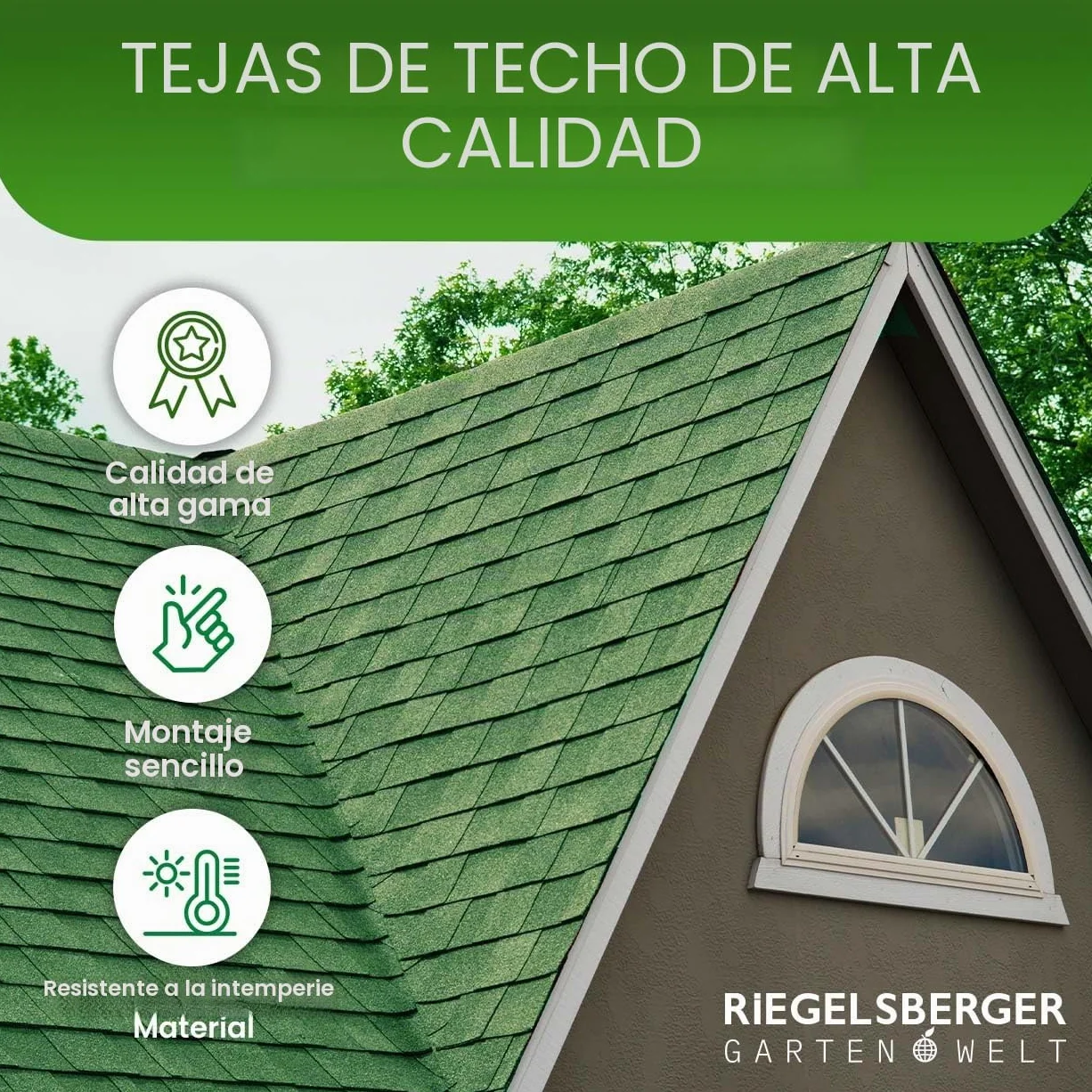 Gartenpirat Tejas bituminosas rectangulares Verdes 2 m² Tejas para casetas de jardín, cobertizos, cenadores y aparcamientos Cubiertos