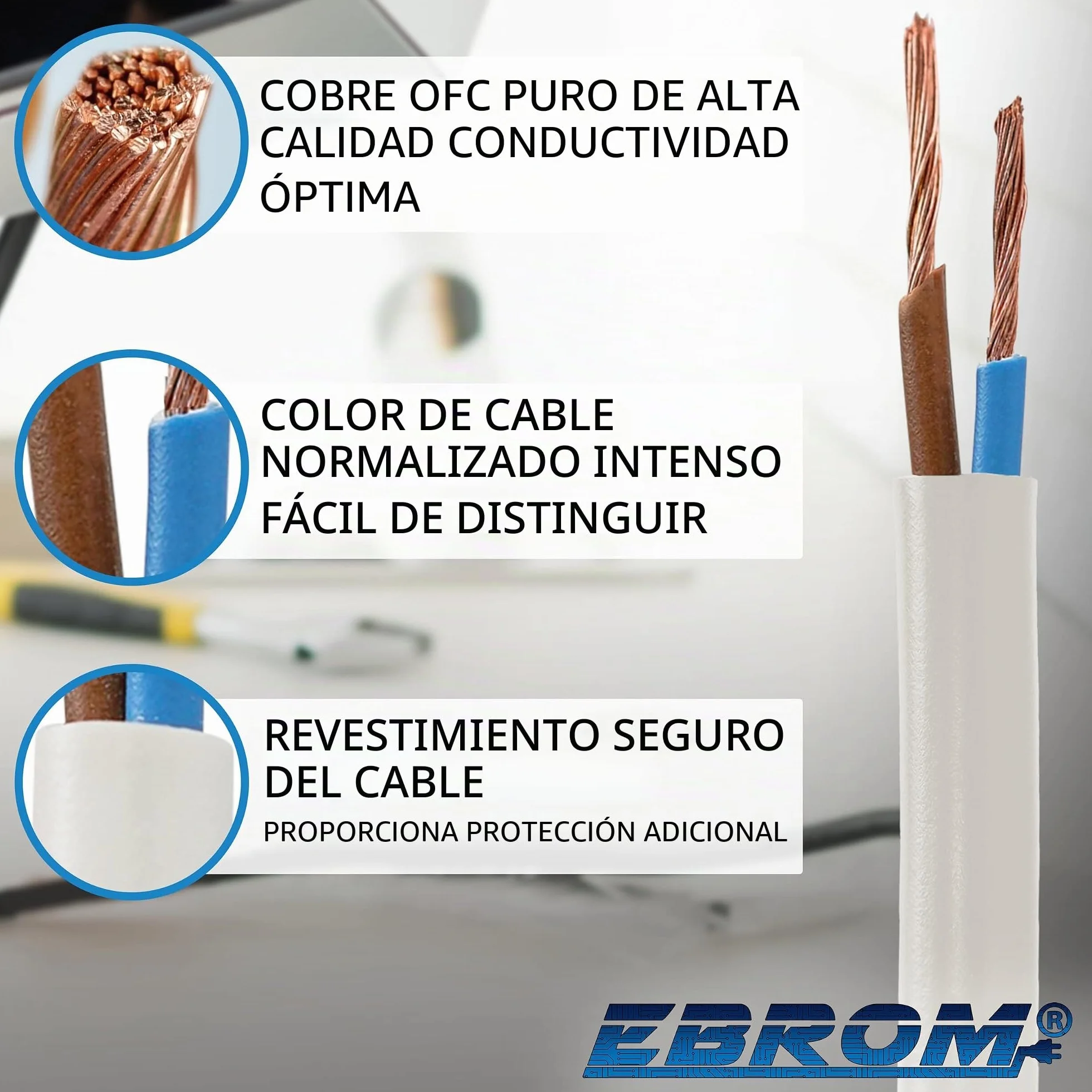 H05 VV-F - Tubo flexible (2 x 1 mm², 25 m), color blanco