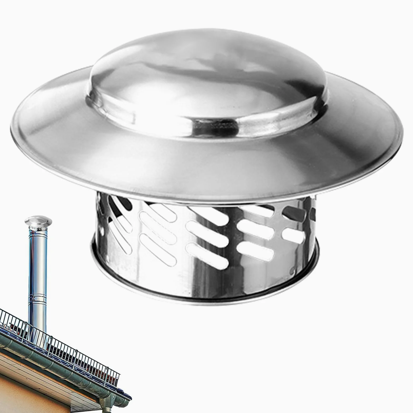 Tapa de Chimenea, Ø 160 mm Sombrero de Conducto de Humo de Acero Inoxidable