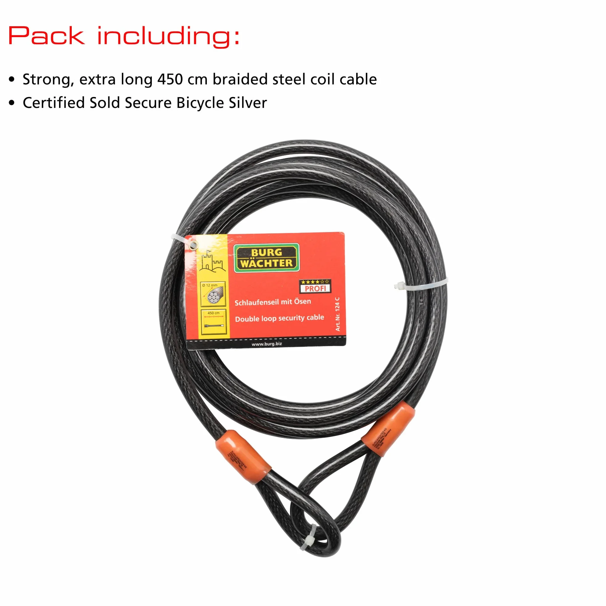 Sterling 124C - Cable de Seguridad de Bucle Doble autoenroscable (Recubrimiento de Vinilo, 12 mm x 4,5 m)