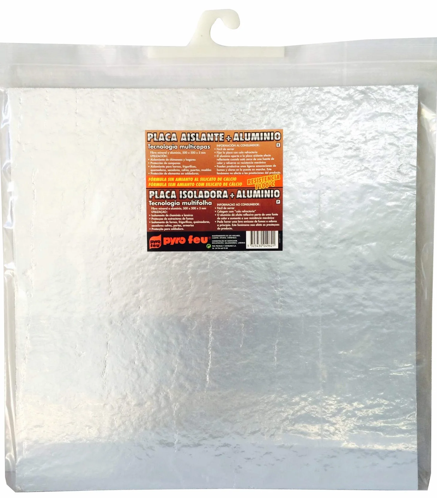 PYRO FeU 24962-6 Placa Aislante Fibra Roca de Aluminio 850ºC 50 x 50 cm, Gris