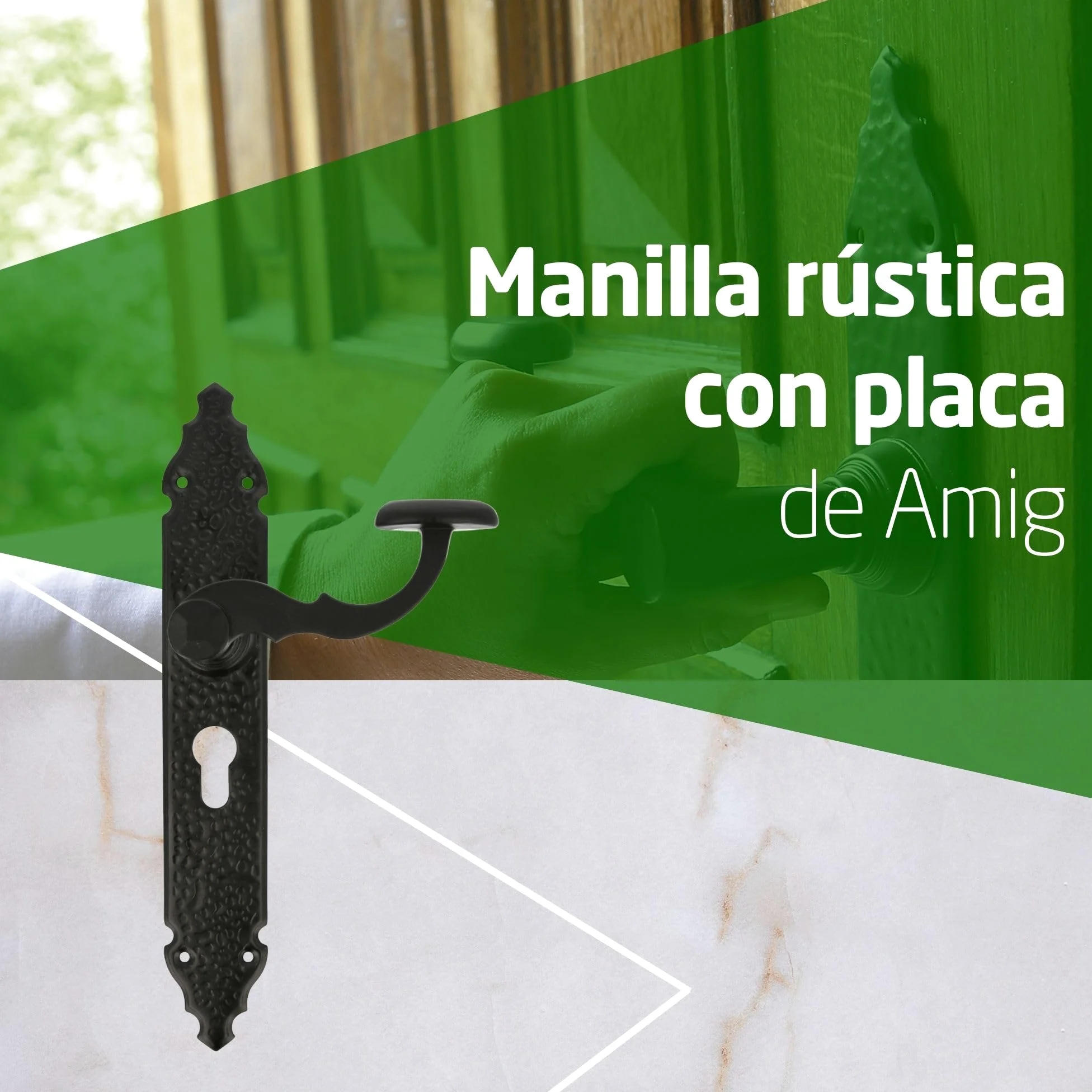 Amig - Juego de 2 Manillas para Puertas de Paso Mod.100PB85-280 x 45 x 3,5 mm - Cuadradillo 8 mm - Para Uso Con Cerraduras De Embutir - Tipo Forja - De Zamak Acabado en Negro