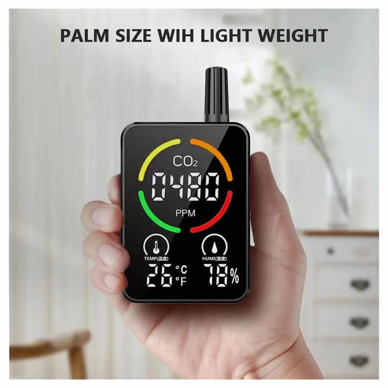 Detector de CO2 Monitor calidad del aire Medidor Temperatura Humedad Sensor NDIR dióxido carbono Probador concentración con alarma Para uso de bricolaje(Black)