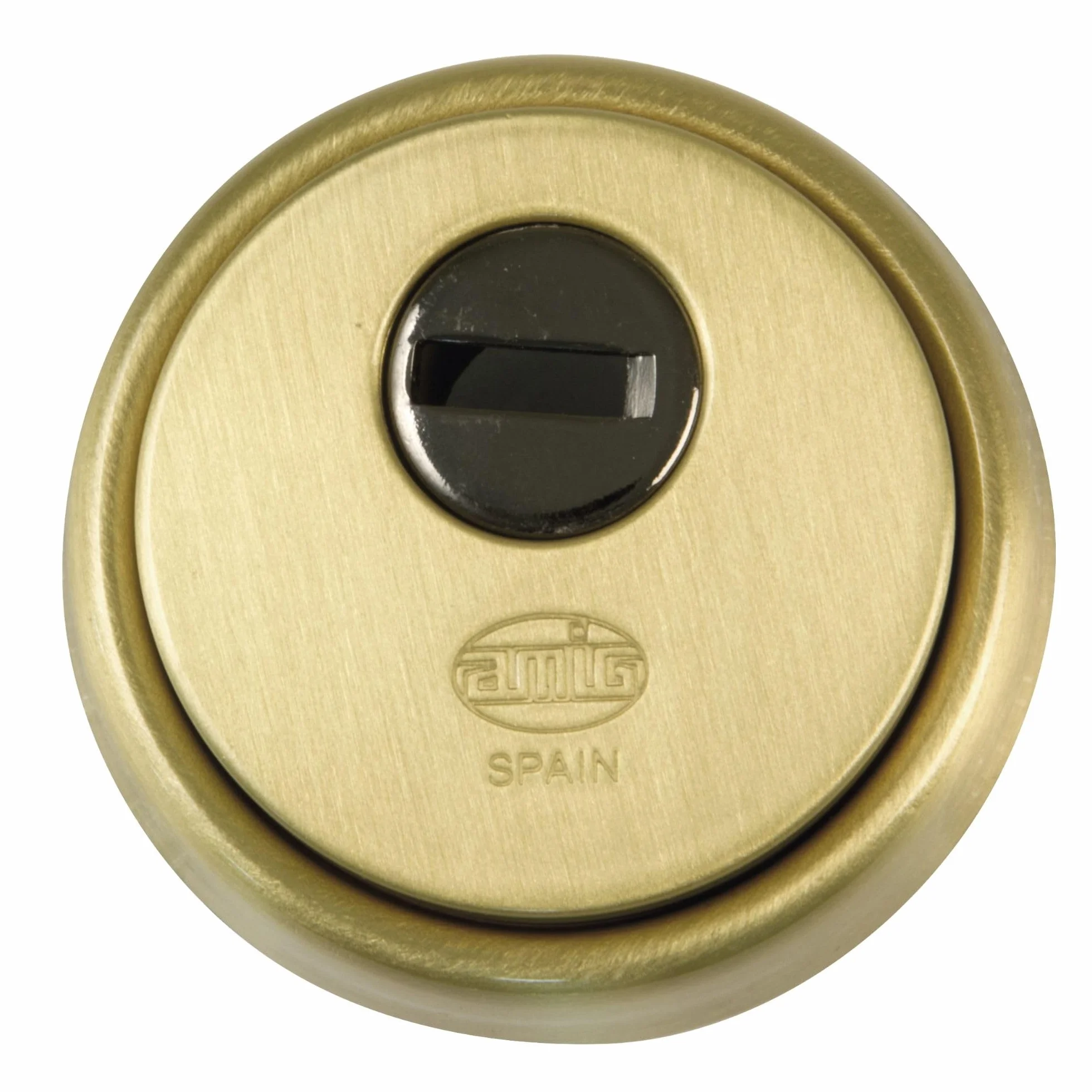 Amig - Escudo Redondo de Seguridad para Cerraduras Mod. 40 - Ø 65 mm - Con Placa Antitaladro y Tuercas Antirrobo - Anillo Exterior Macizo - Latón Acabado en Mate