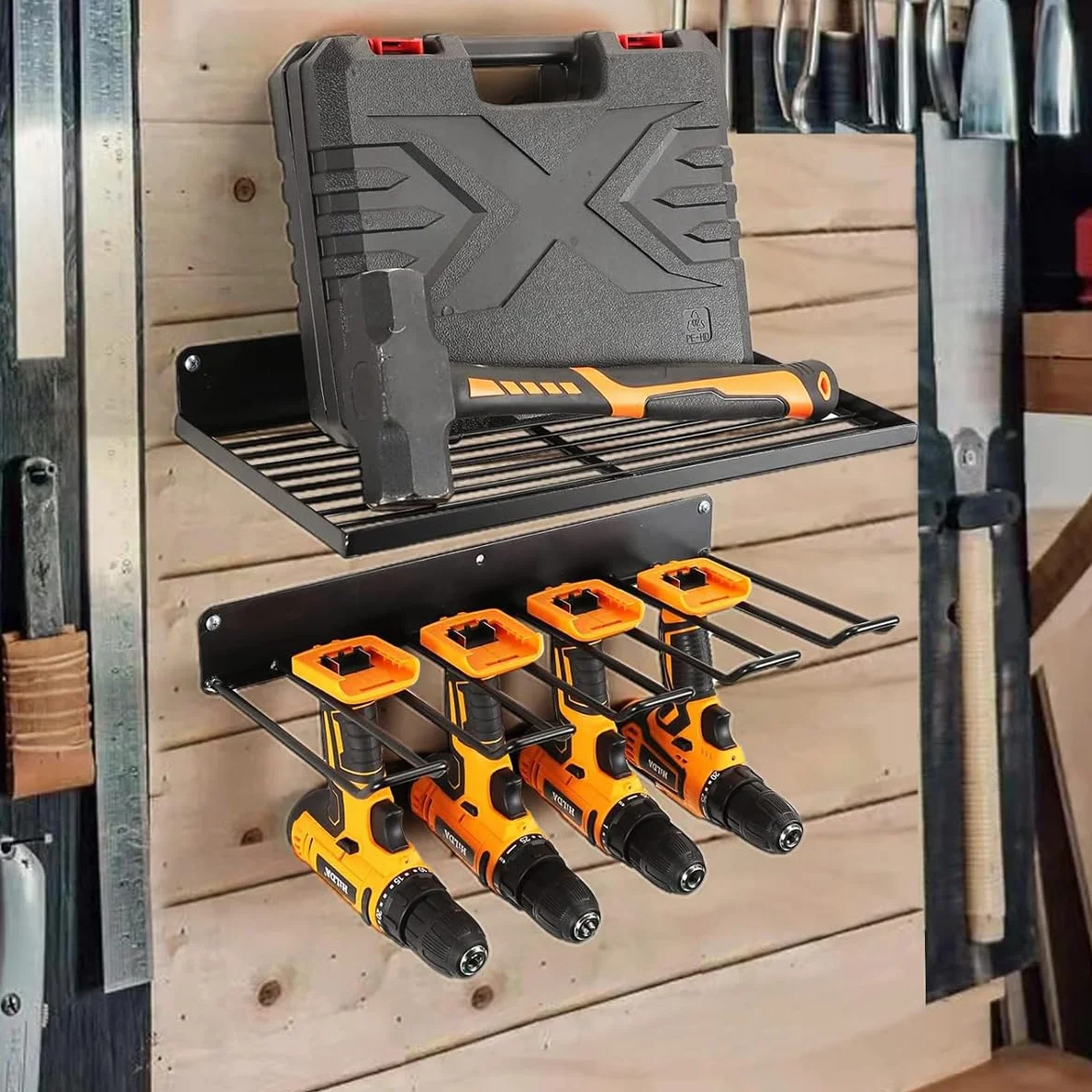Organizador De Herramientas Eléctricas,Estante De Almacenamiento,Soporte De Pared Para 5 Herramientas De Taladro Eléctrico,Juego De Organizador De Pared De Metal Sólido Para Garaje,Hogar,Taller(Negro)