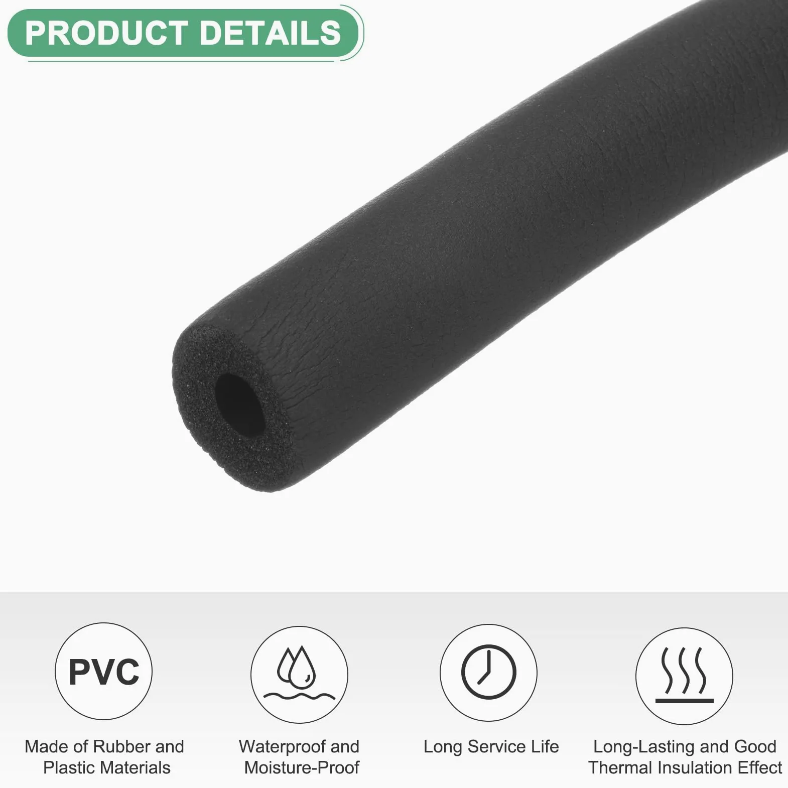 M METERXITY Tubo de Espuma Aislante para Tuberías, 3/8" (10mm) ID x 6 Pies de Rollo de Envoltura de Cubierta de Tubería, Cubierta de Tubería Hueca para Soportes de Guitarra [Negro]