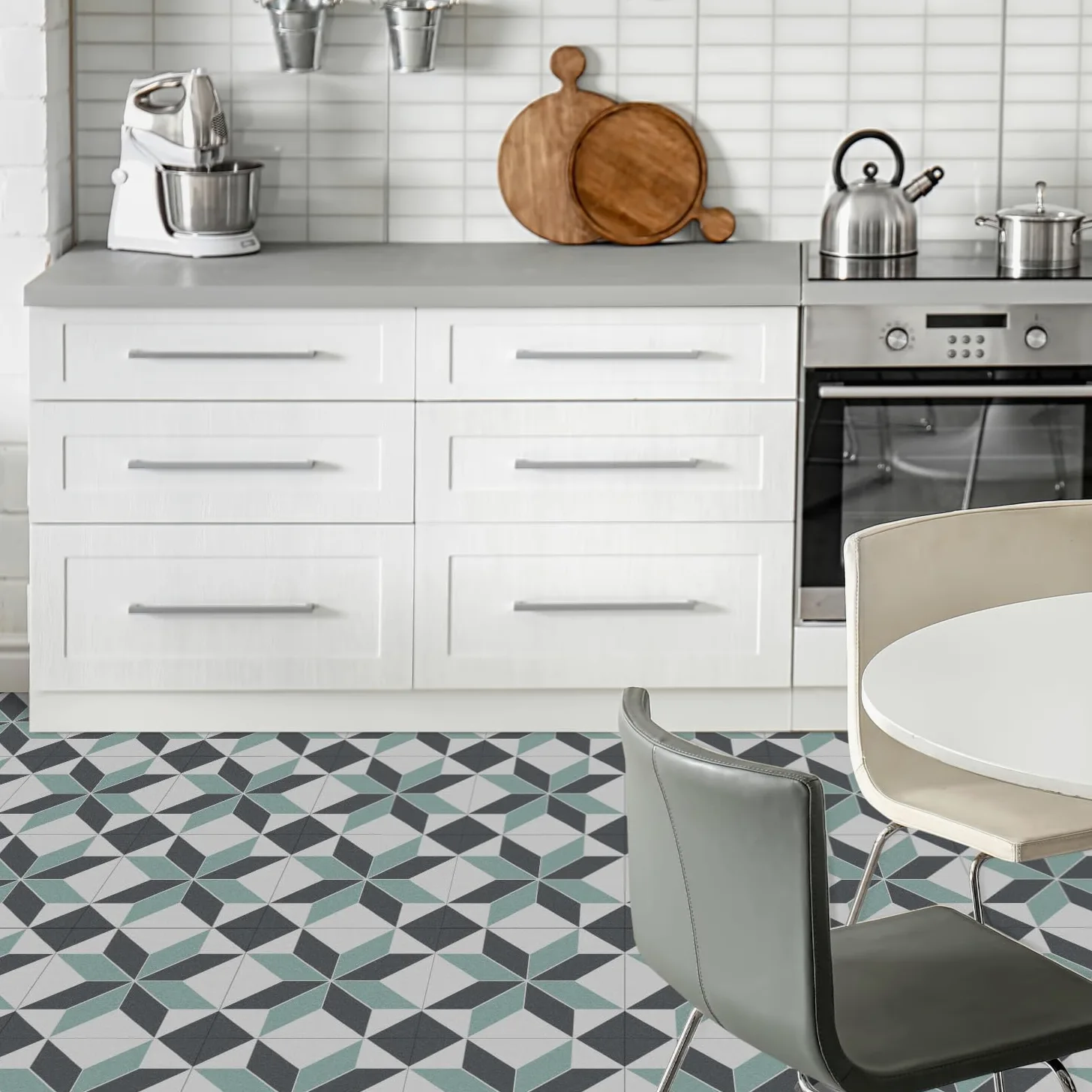 Alwayspon 12 x láminas adhesivas impermeables de vinilo, 30 x 30 cm, negro, blanco y verde, para cocina, salón y baño, PTF88