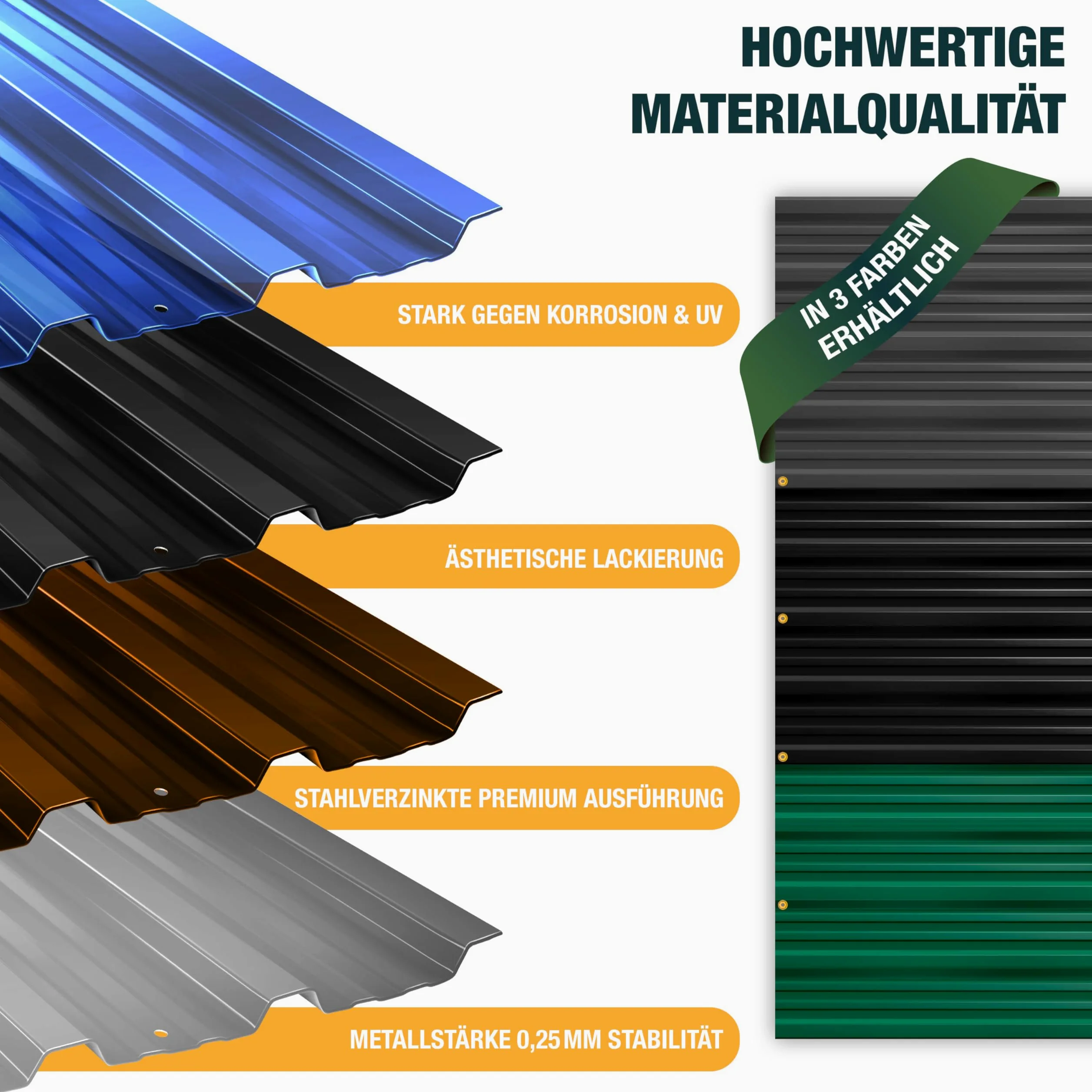 KESSER Chapa trapezoidal de 7 m², 12 unidades, para cobertizo, placas de techo de acero galvanizado de 0,25 mm, incluye guantes de montaje (negro, 110 x 46 cm/14 unidades)
