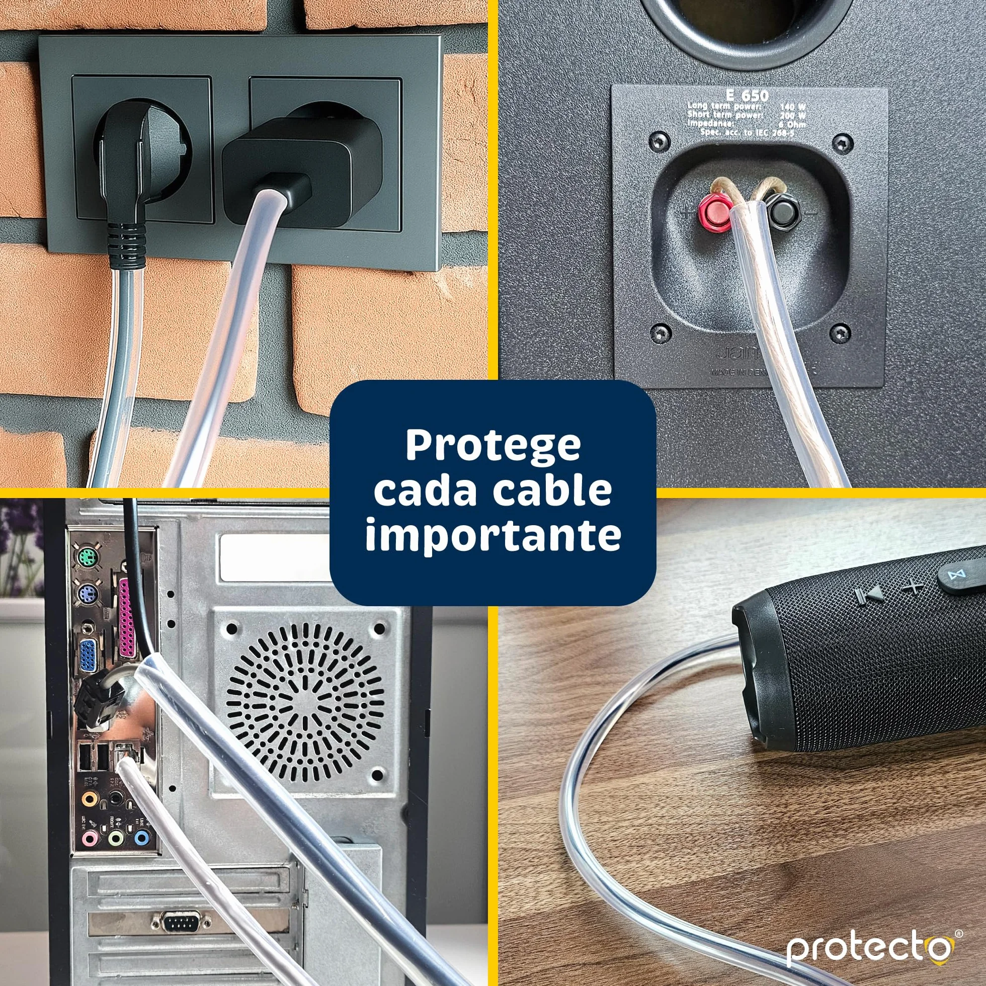 PROTECTO Pack de 2 Fundas Protectora de Cables para Mascotas – 2,15 m/Ø 5 mm – Ultra Resistente, Transparente, Flexible, Inodora, Anti-Mordeduras – para Cables Eléctricos, USB, Lightning, RCA y HDMI