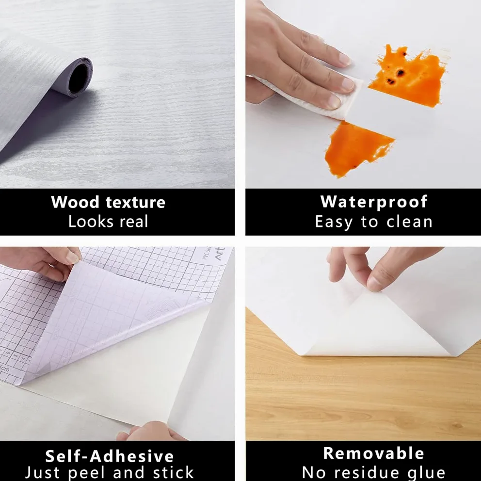Arthome vinilo adhesivo muebles Madera Blanco, 44cmx10m Papel Pintado Autoadhesivo,Contacto Papel Adhesivo Decorativo para Encimeras, Muebles, Revestimiento de Paredes, Fácil de Limpiar Removible