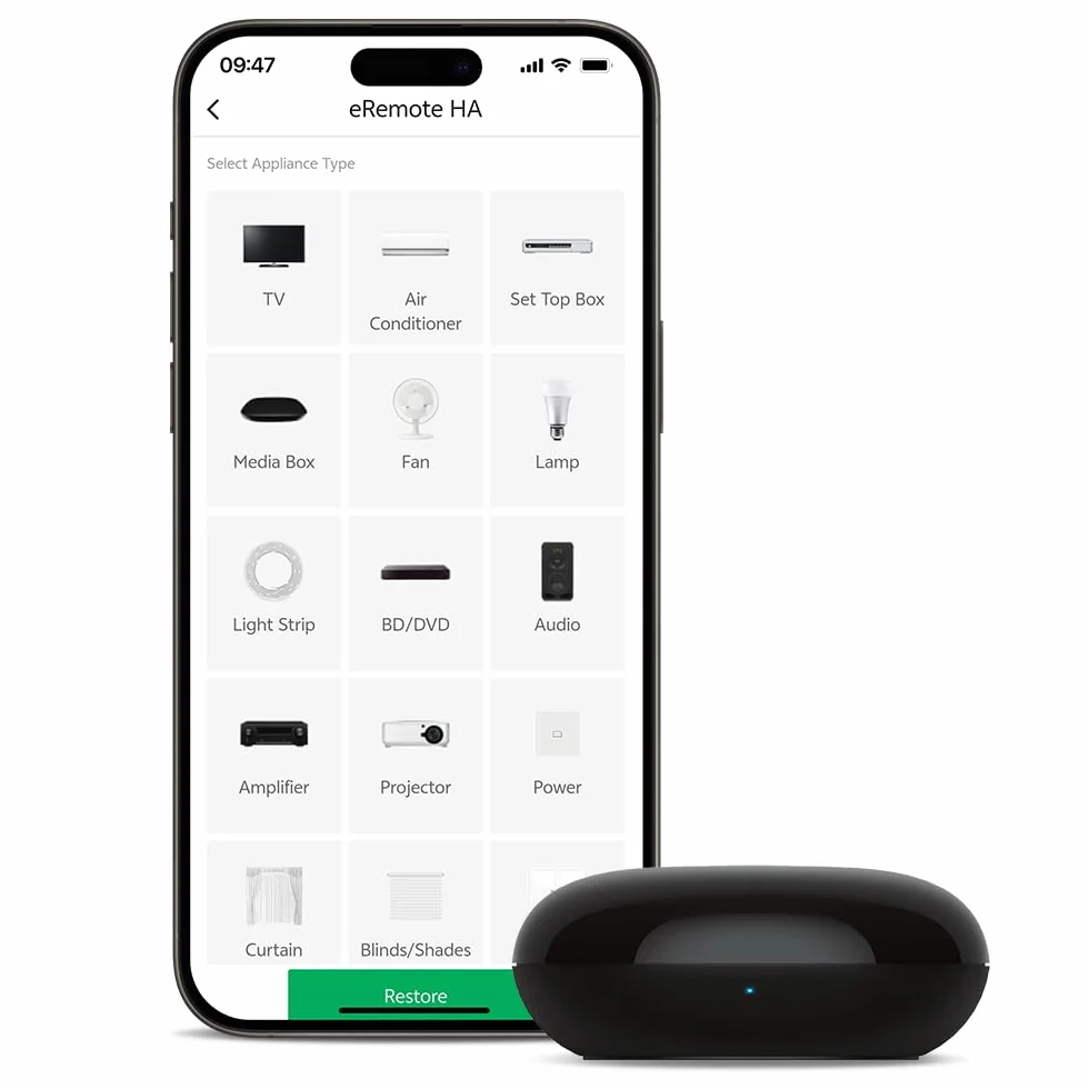 Mando Universal Inteligente Wi-Fi IR eRemote HA LinknLink, Emisor Infrarrojo para TV, Aire Acondicionado, Compatible con Alexa y Google Home