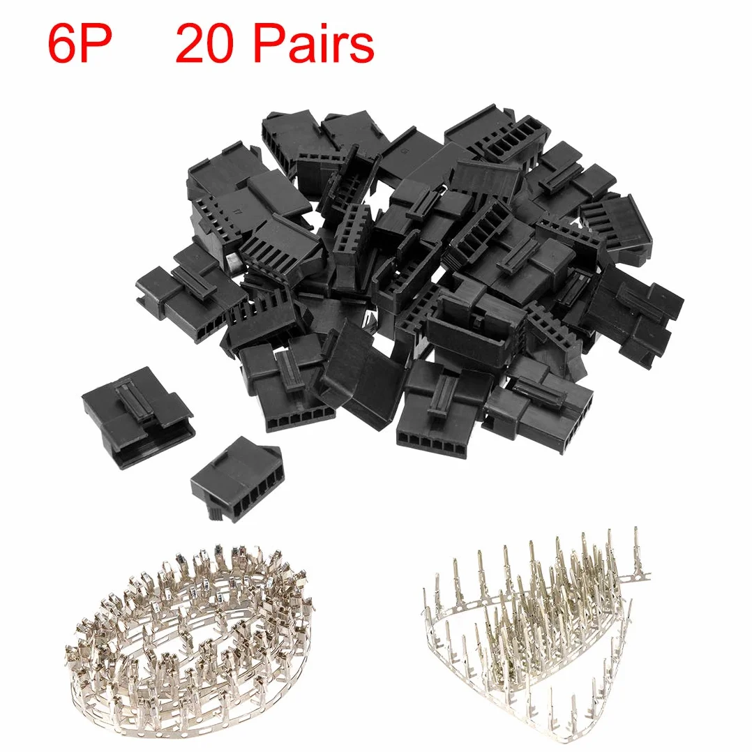 sourcing map 20 Pares Conector de Terminal de crimpado de Carcasa JST-SM de 2,54 mm de plástico Negro de 6 Pines Hembra Macho