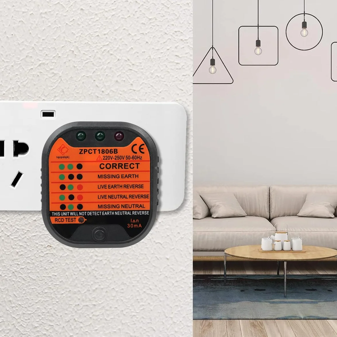 Probador de enchufes 220-250 V RCD, Detector de Voltaje de Polaridad de Circuito para cableado