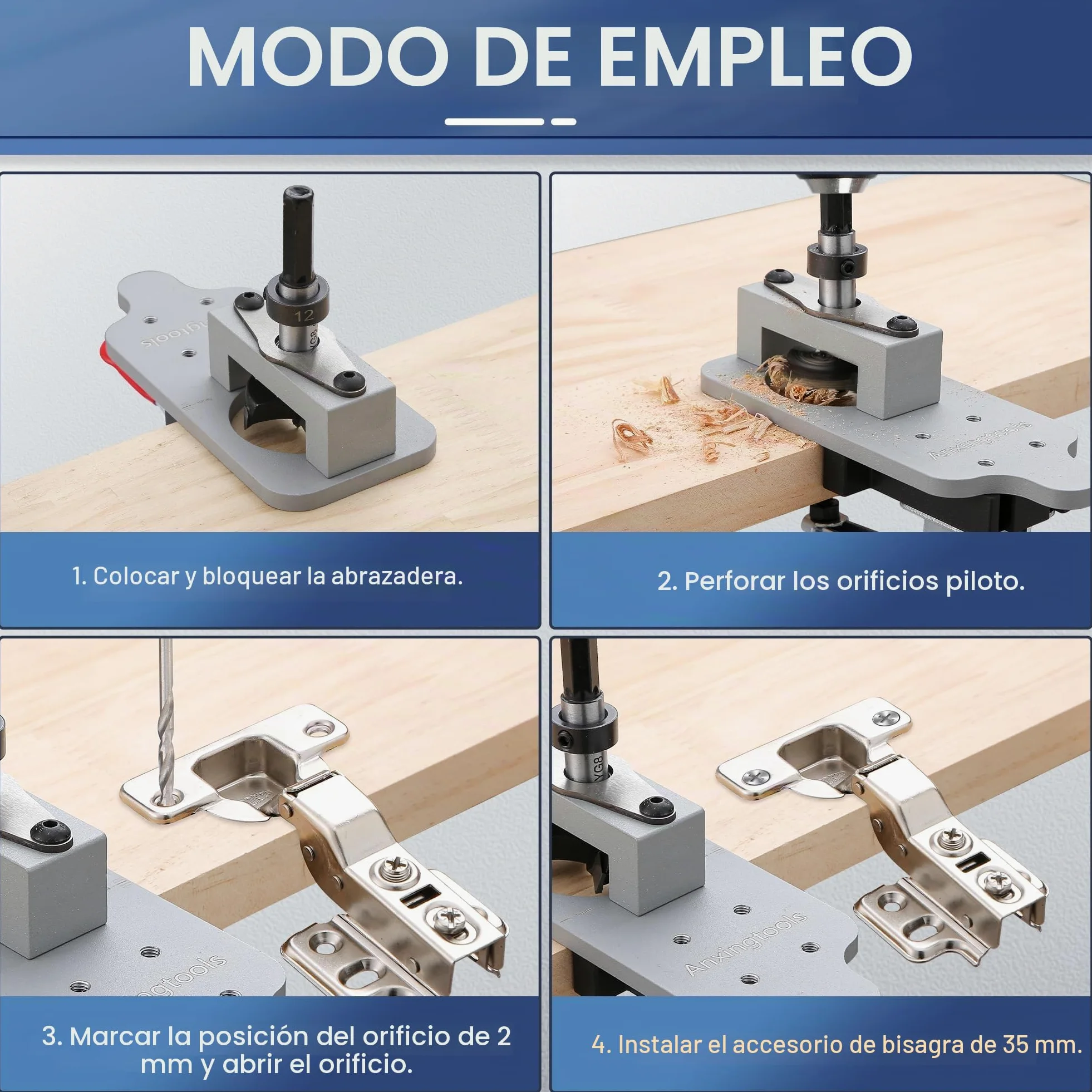 Plantilla de bisagra oculta de metal de 35 mm con abrazadera rápida, localizador de guía de agujeros de perforación de precisión, herramienta de carpintería duradera para instalación de bisagras de