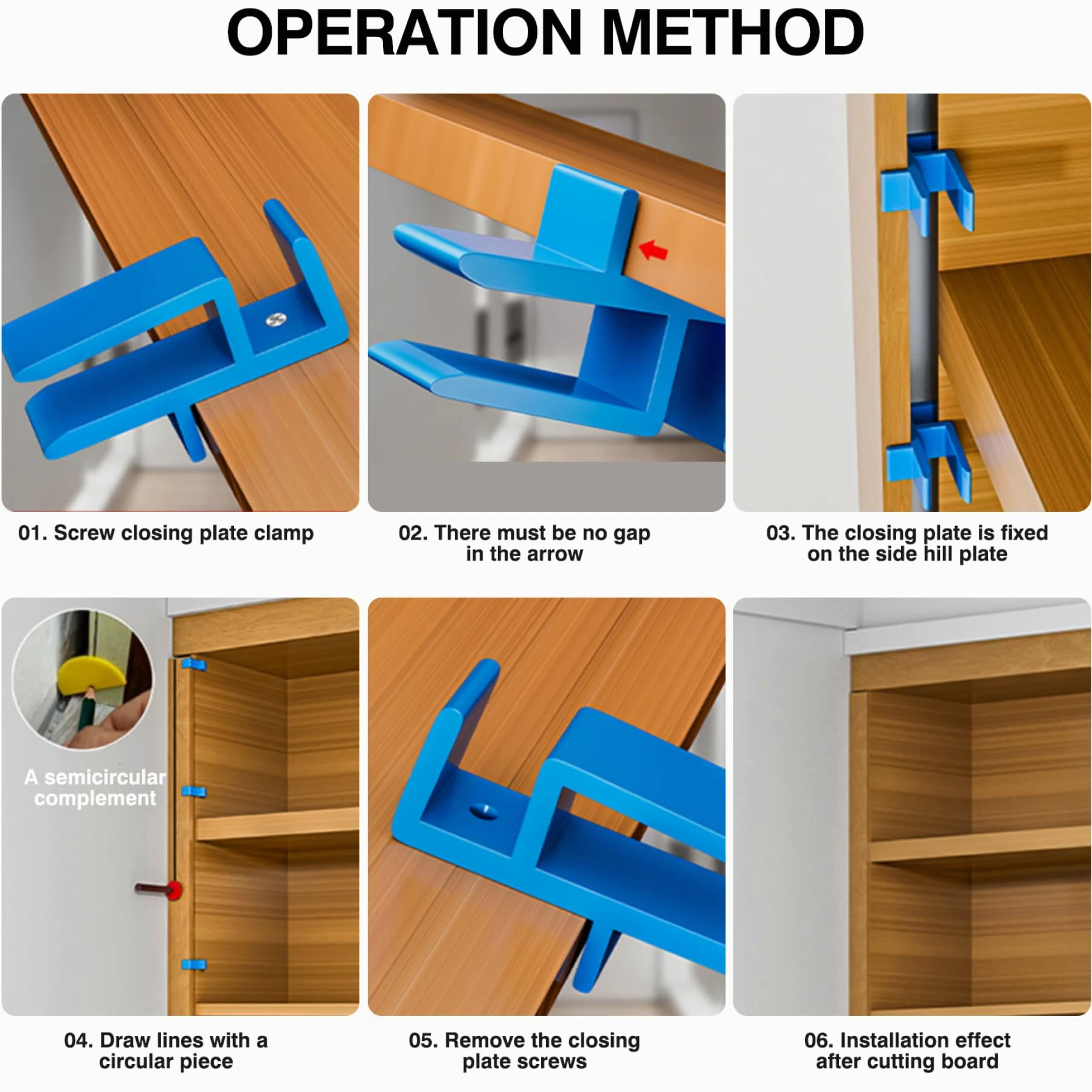 Herramientas de carpintería de 6 PC, juego de herramientas U-Scribe Jig & Scribing, plantilla de montaje en la puerta del gabinete de plástico para carpintería de carpintería, bricolaje y carpin