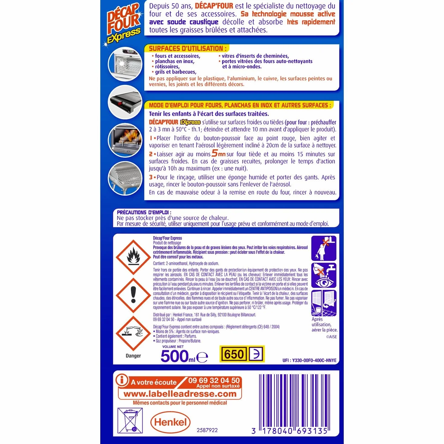 Decapfour - Nettoyant Ménager pour Fours - Express - Aérosol - 500 ml