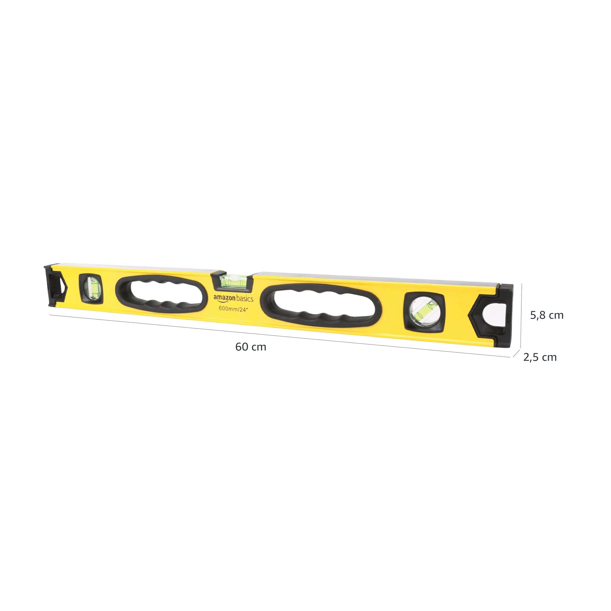 Amazon Basics Nivel de burbuja magnético aleación de aluminio 60.9 cm 180 90 45 grados Amarillo negro