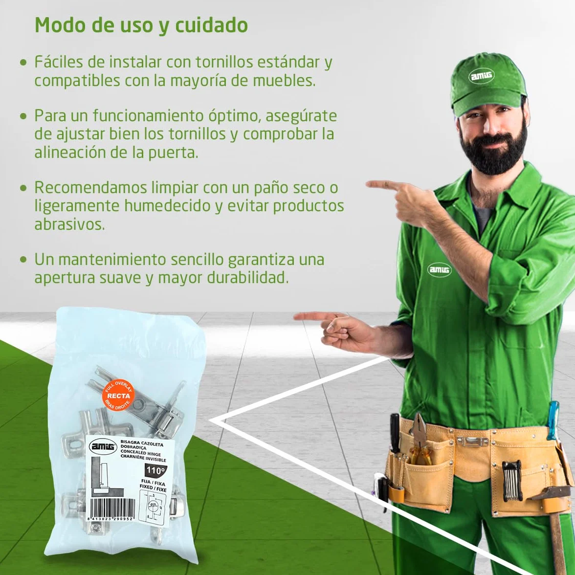 Amig Pack de 2 Bisagras de Cazoleta Rectas Ø35 mm Acero Niquelado Apertura 110° Instalación Oculta para Muebles