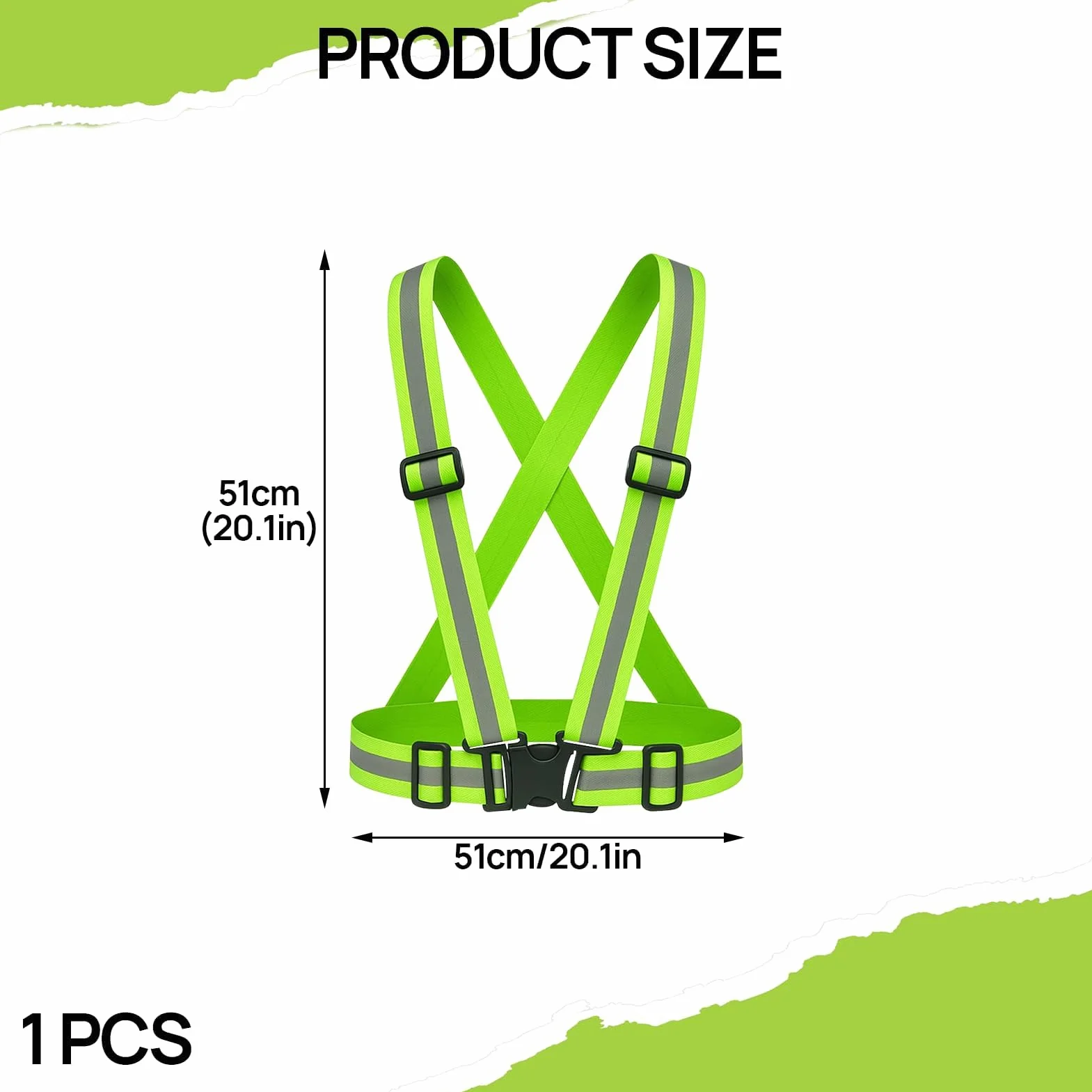 Chaleco reflectante de alta visibilidad de 2 piezas, cintura elástica ajustable, chaleco de seguridad transpirable para exteriores, para hombres y mujeres, ciclismo, motociclismo, jogging, verde
