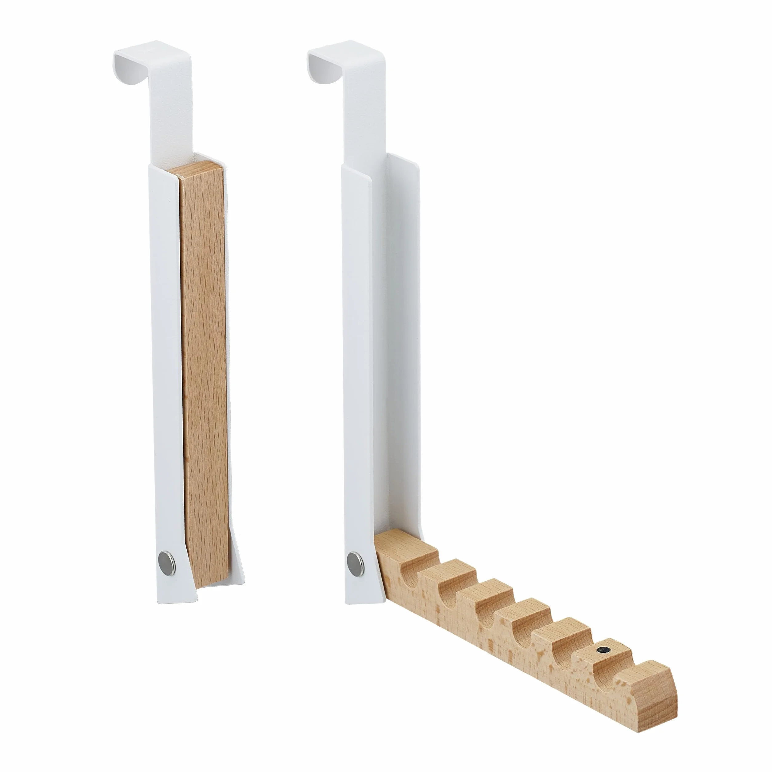 Relaxdays 2 Ganchos Plegables Puerta, Colgantes, Colgadores 6 Perchas, Metal y Madera, para Renvalso de 2 cm, Blanco