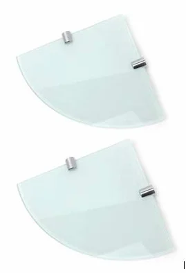 2 estantes de esquina de cristal templado para baño, dormitorio, oficina, con soportes cromados, color blanco