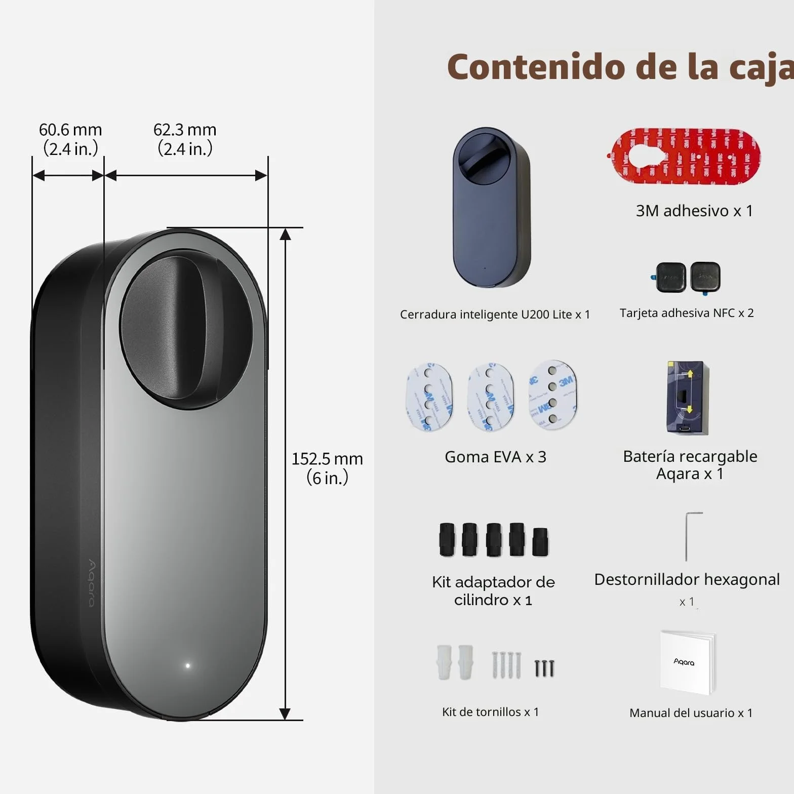 Aqara Cerradura Inteligente U200 Lite, Matter over Thread, Bloqueo Automático, Acceso Remoto, Batería Recargable, Apple Home, Alexa, Blanco