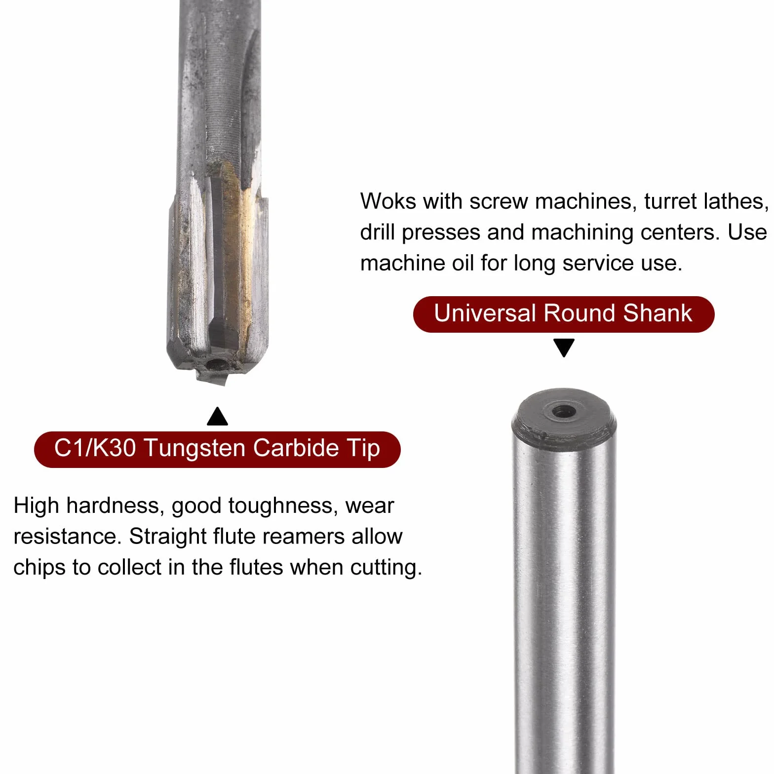 sourcing map Sujeción Escariador 8,3mm H7 C1/K30 Carburo Punta Precisión Rectas Flautas Redondo Vástago Torno Máquina Fresado Cortador