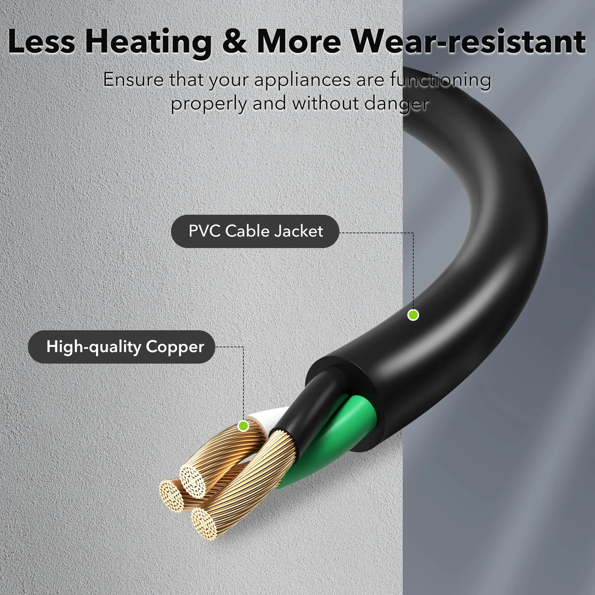 BN-LINK Cable de extensión para interiores y exteriores de 6 pies, 16/3 SJTW, paquete de 3, negro, 3 puntas, resistente a la intemperie y ignífugo, para interiores, jardín, paisajismo y decoraciones