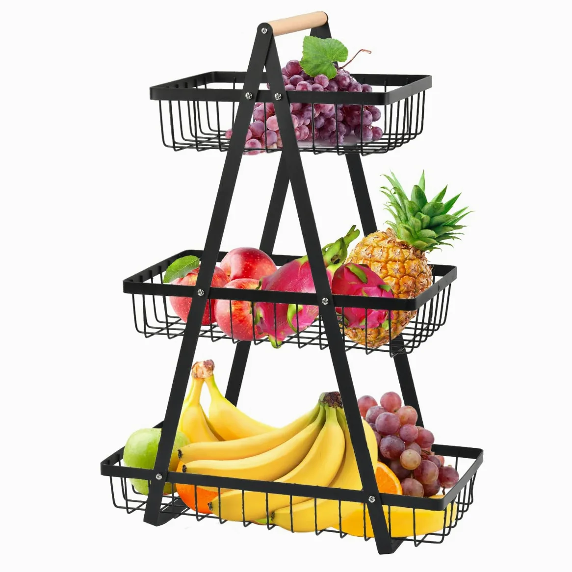 NA Cesta de frutas de 3 niveles, soporte para cuencos de frutas, cesta de pan, soporte de frutas desmontable para frutas, verduras, aperitivos en el hogar, oficina de cocina, con destornillador