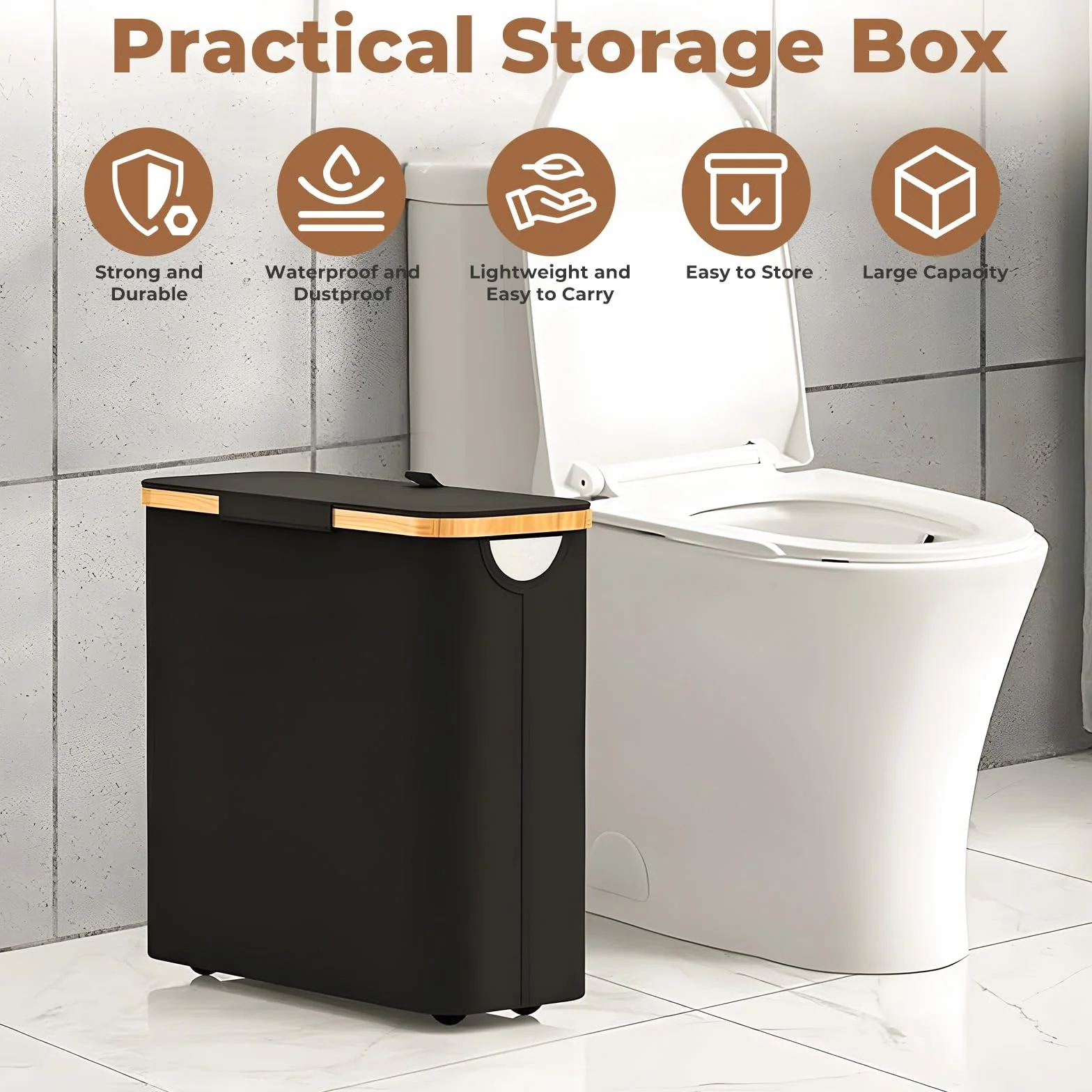 28L Cesta de Almacenamiento de Papel Higiénico de 9~12 Rollos, Organizador de Baño Plegable Impermeable, Almacenaje Papel Higienico para Baño con Tapa para Baño y Hogar (Negro)