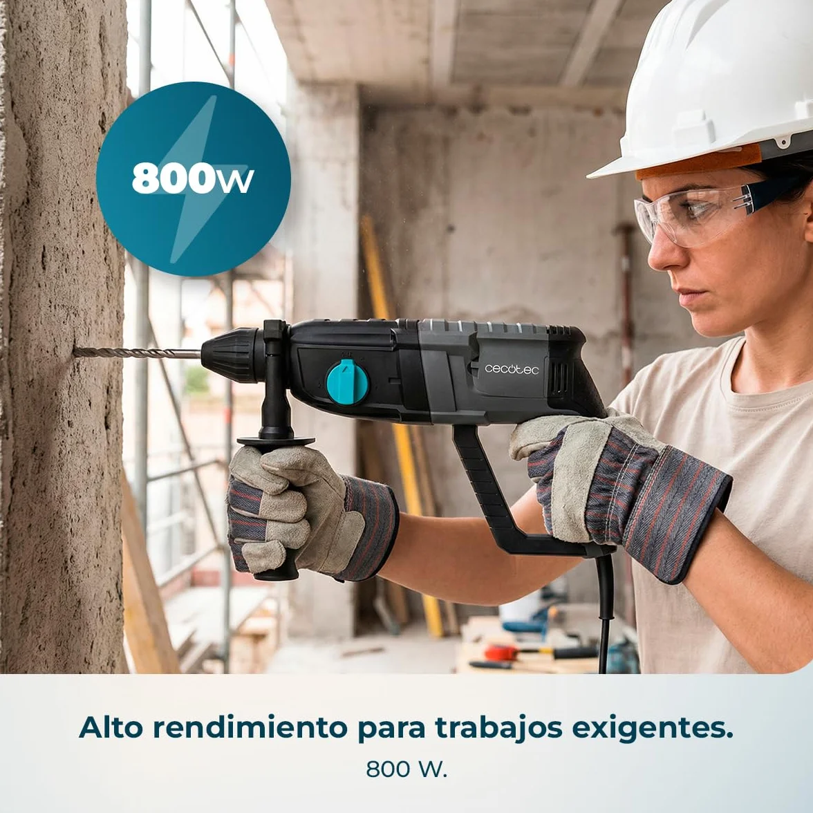 Cecotec Martillo Percutor SDS PowerForce 4000 Atomic. 800W, Energía de Impacto 3J, Función 3in1, Adaptador para Brocas Convencionales, Incluye Brocas y Cinceles, Cable de 3m, Maletín de Transporte