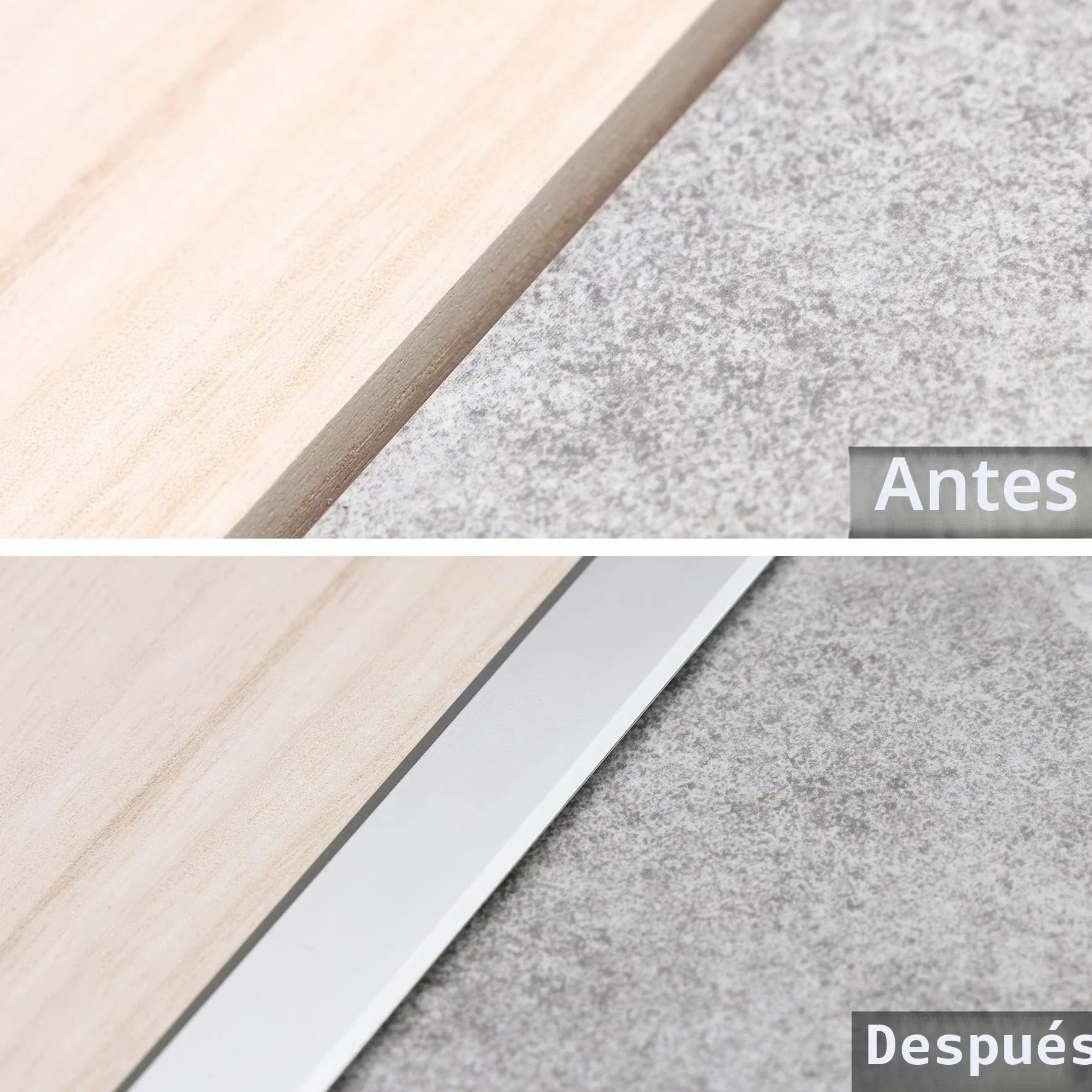 Trimold 3Pcs Moldura en T de Aluminio y Tiras de Transición para Suelo, Tira Divisora para Umbral de Puerta y Huecos de Suelo de Tarimas y Baldosas (0,9 m x 2 cm, Plateado Mate)