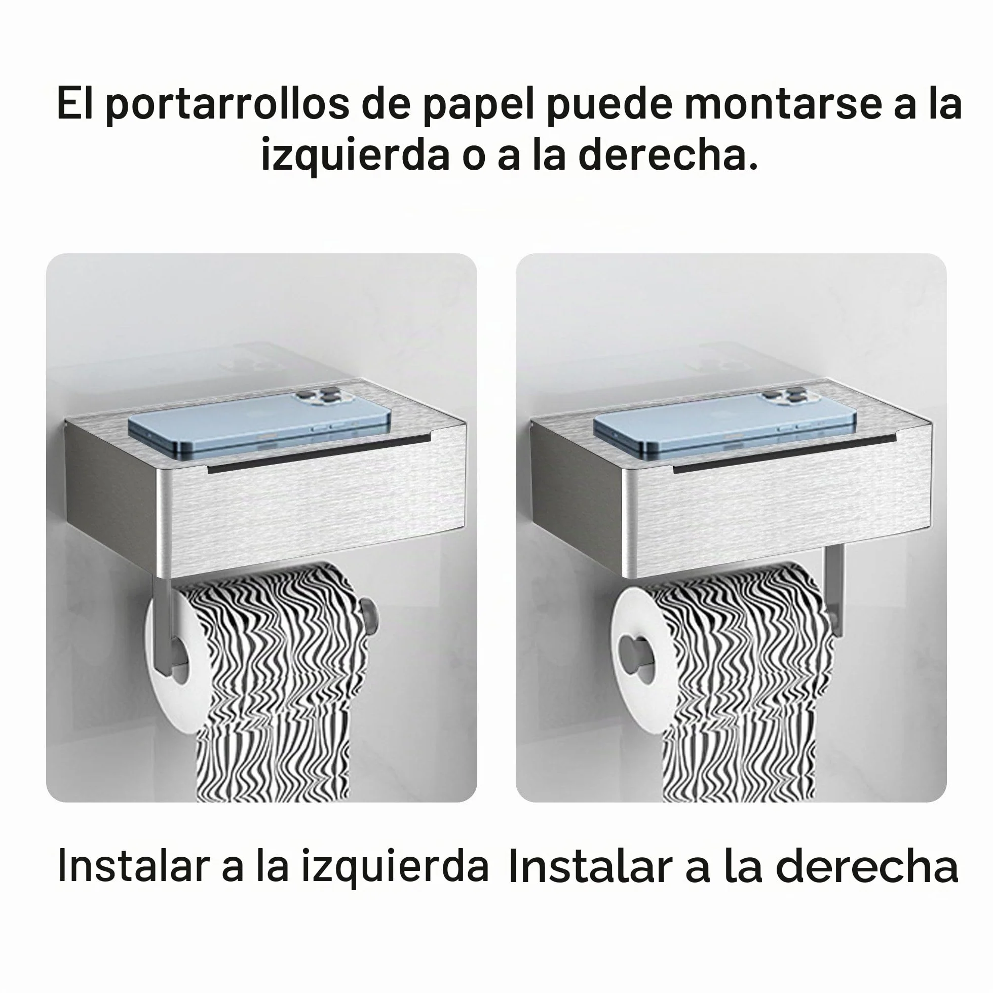 Portarrollos de Papel Higiénico de Acero Inoxidable, Autoadhesivos o Taladrar en Pared, Portarrollos de Papel Higiénico para Inodoro Baño Cocina (Plata, Estilo B)