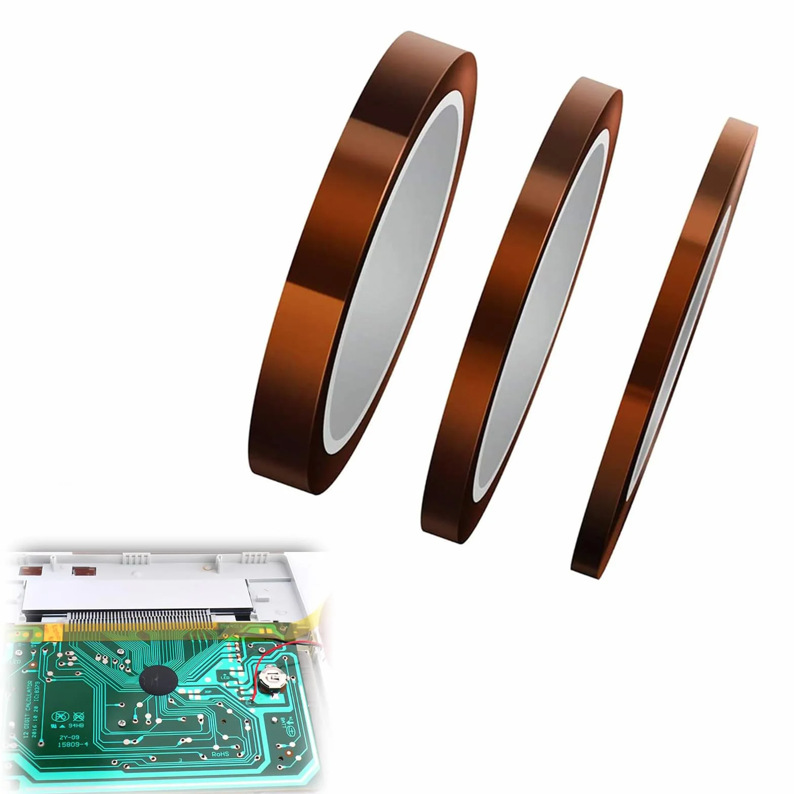 Cinta de Alta Temperatura,3 Rollo Cinta Resistente al Calor de Poliimida para Soldar,Recubrimiento en Polvo,Sublimación,Placa de Circuito Aislantes 5mm/10mm/15mm