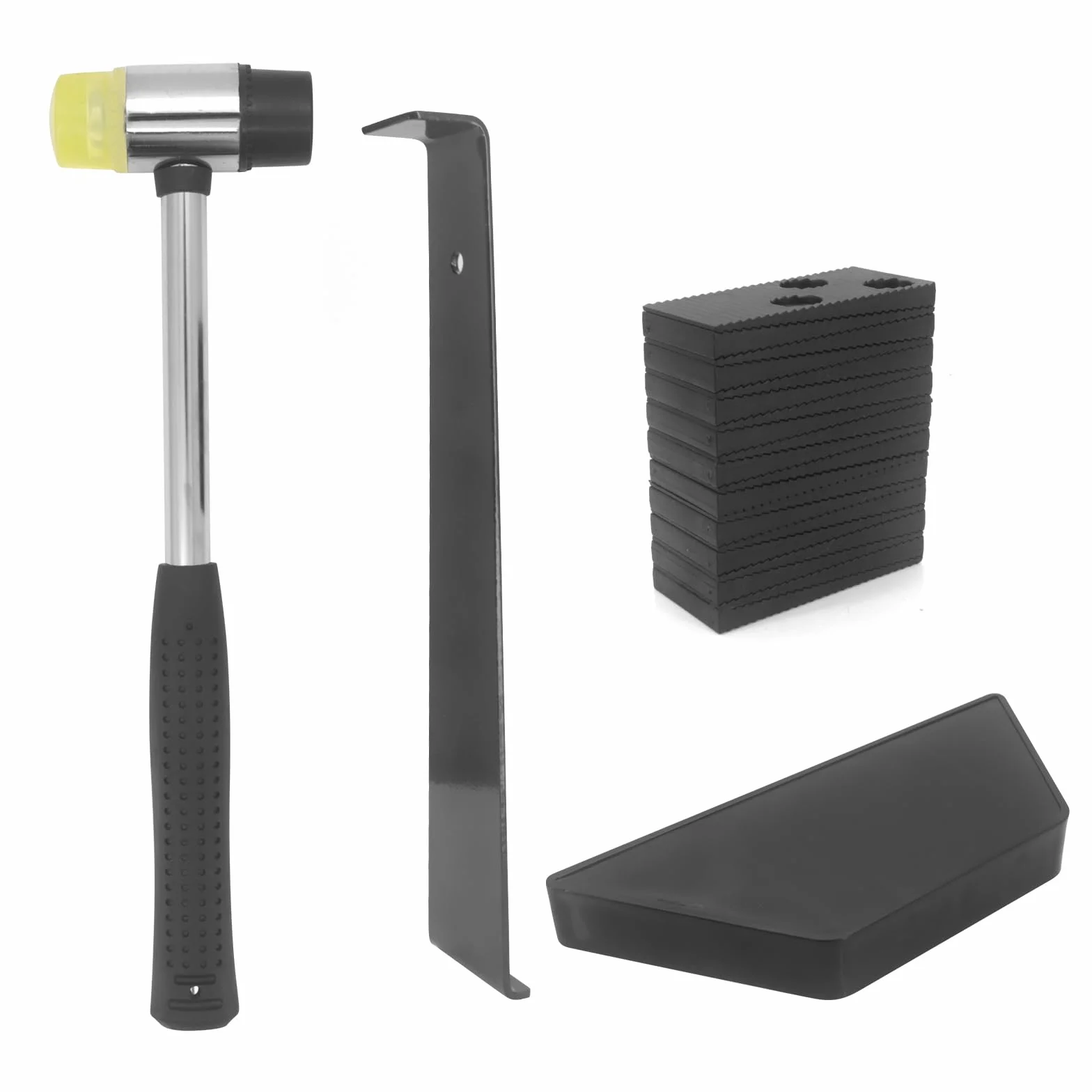 23 herramientas de suelo laminado, kit de instalación de suelos de madera laminada, herramientas de montaje de suelo laminado con bloque de roscado, mazo de doble cara, barra de tracción y 20