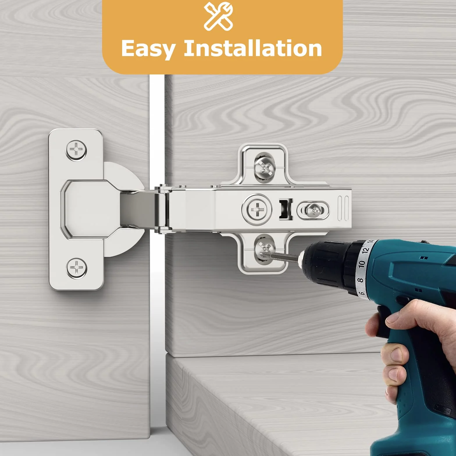Furniware 2 piezas de bisagras de gabinete, Totalmente Solapado Bisagras Estándar Distancia del agujero 45 mm con resorte hidráulico Bisagras de gabinete de cocina de cierre suave perfecto