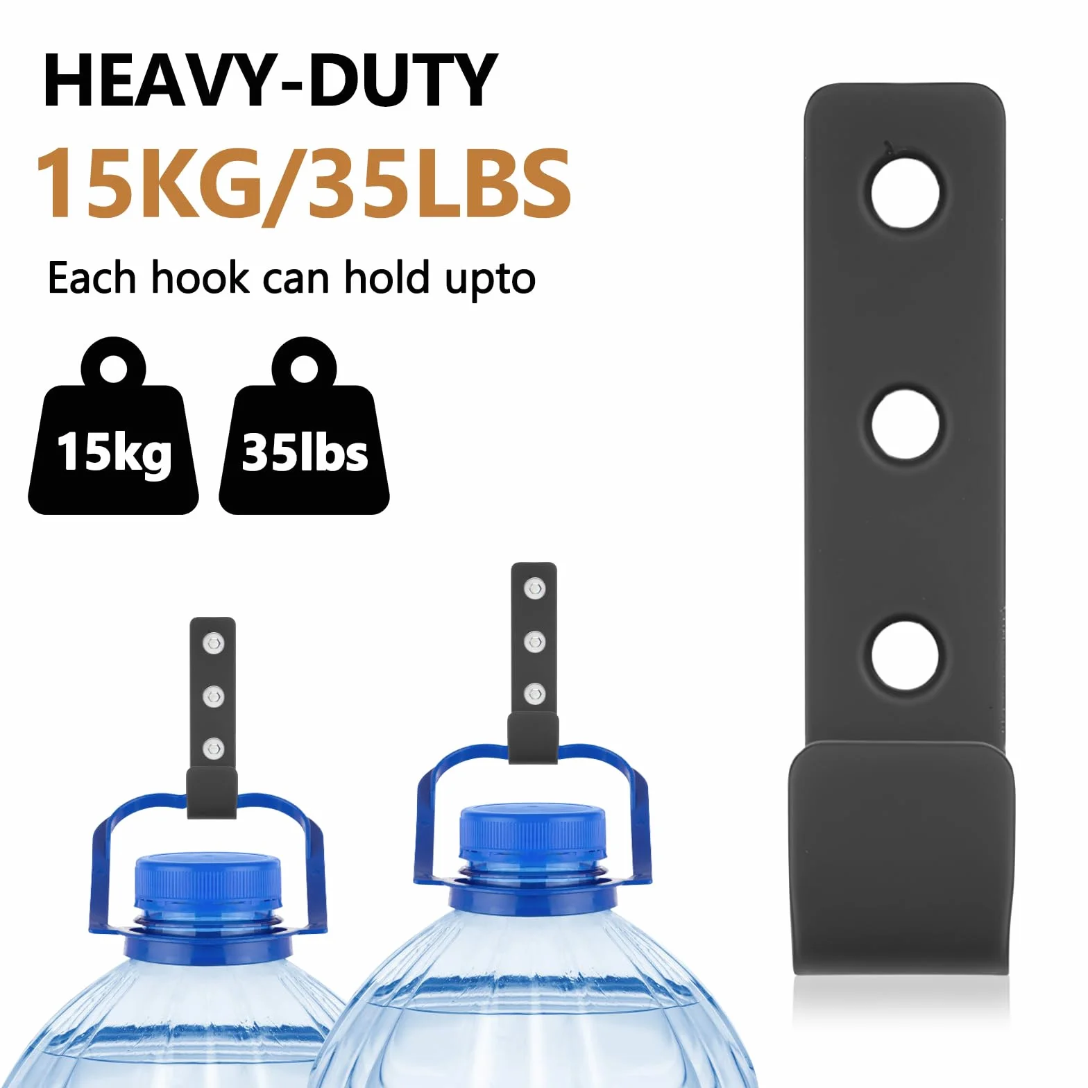 Gancho de Pared para Garaje en J Resistentes, 2 Piezas para Colgar Herramientas, Mangueras, Escaleras con Tornillos (Negro)